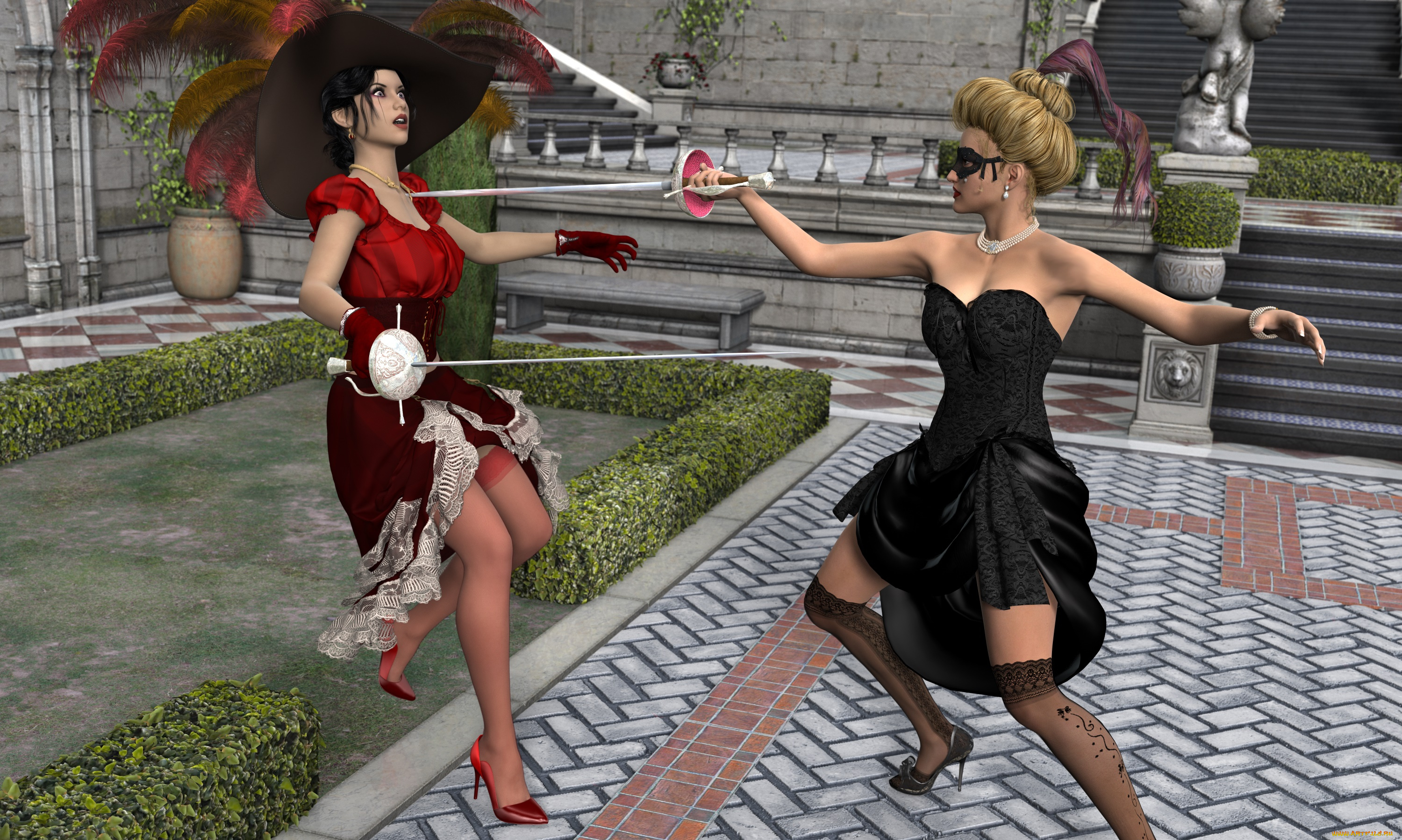 3д, графика, фантазия, , fantasy, оружие, фон, взгляд, девушки