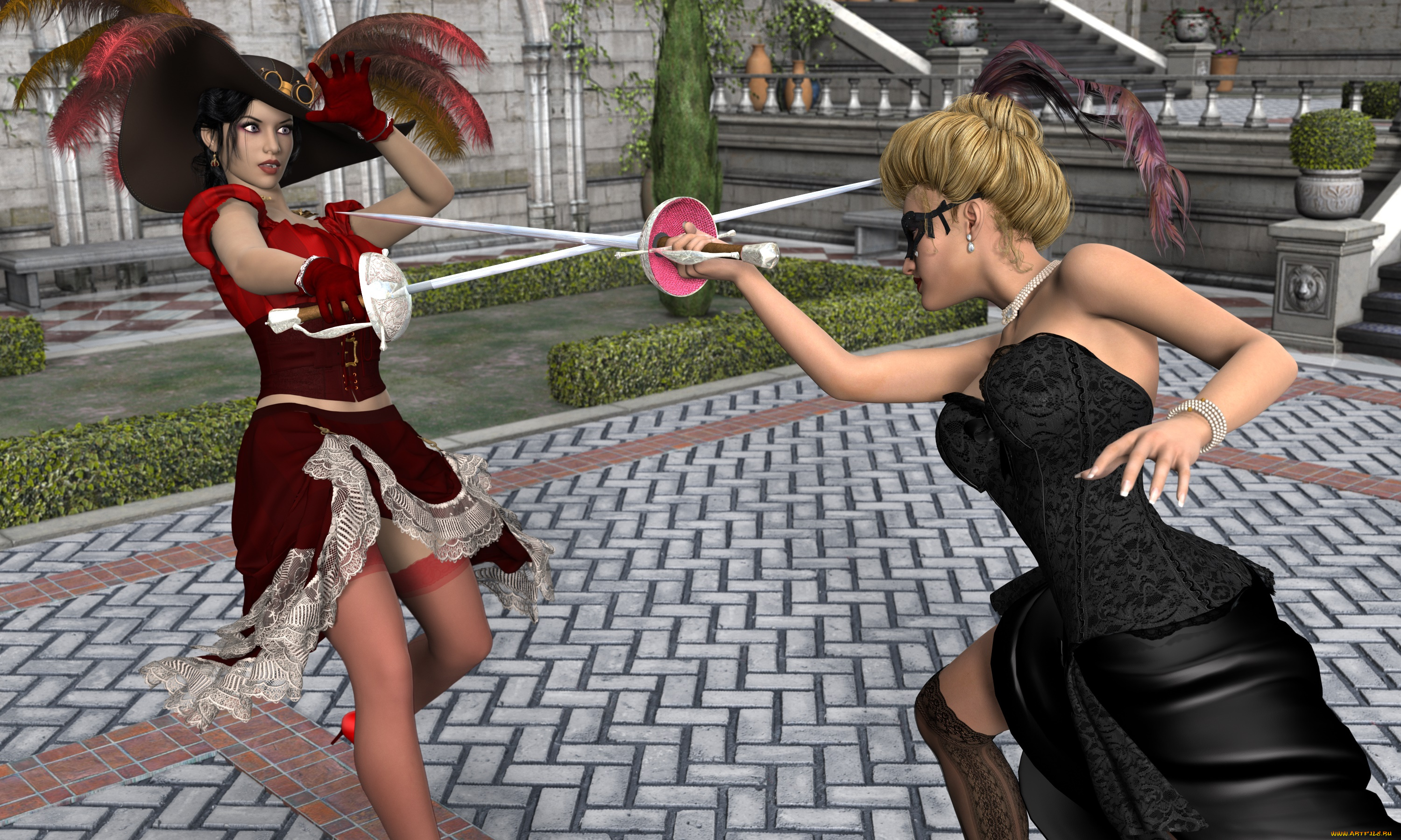 3д, графика, фантазия, , fantasy, взгляд, девушки, фон