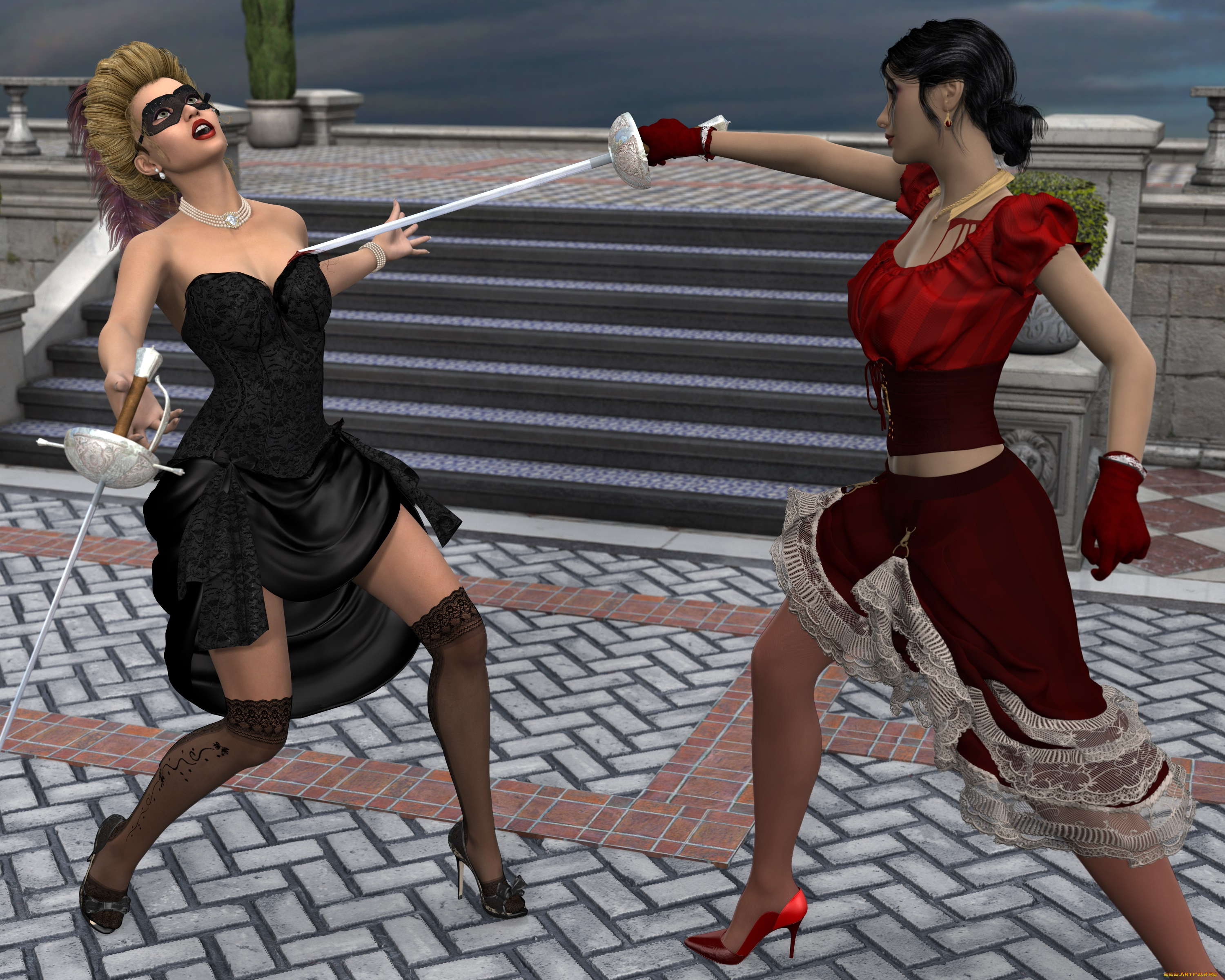 3д, графика, фантазия, , fantasy, оружие, фон, взгляд, девушки