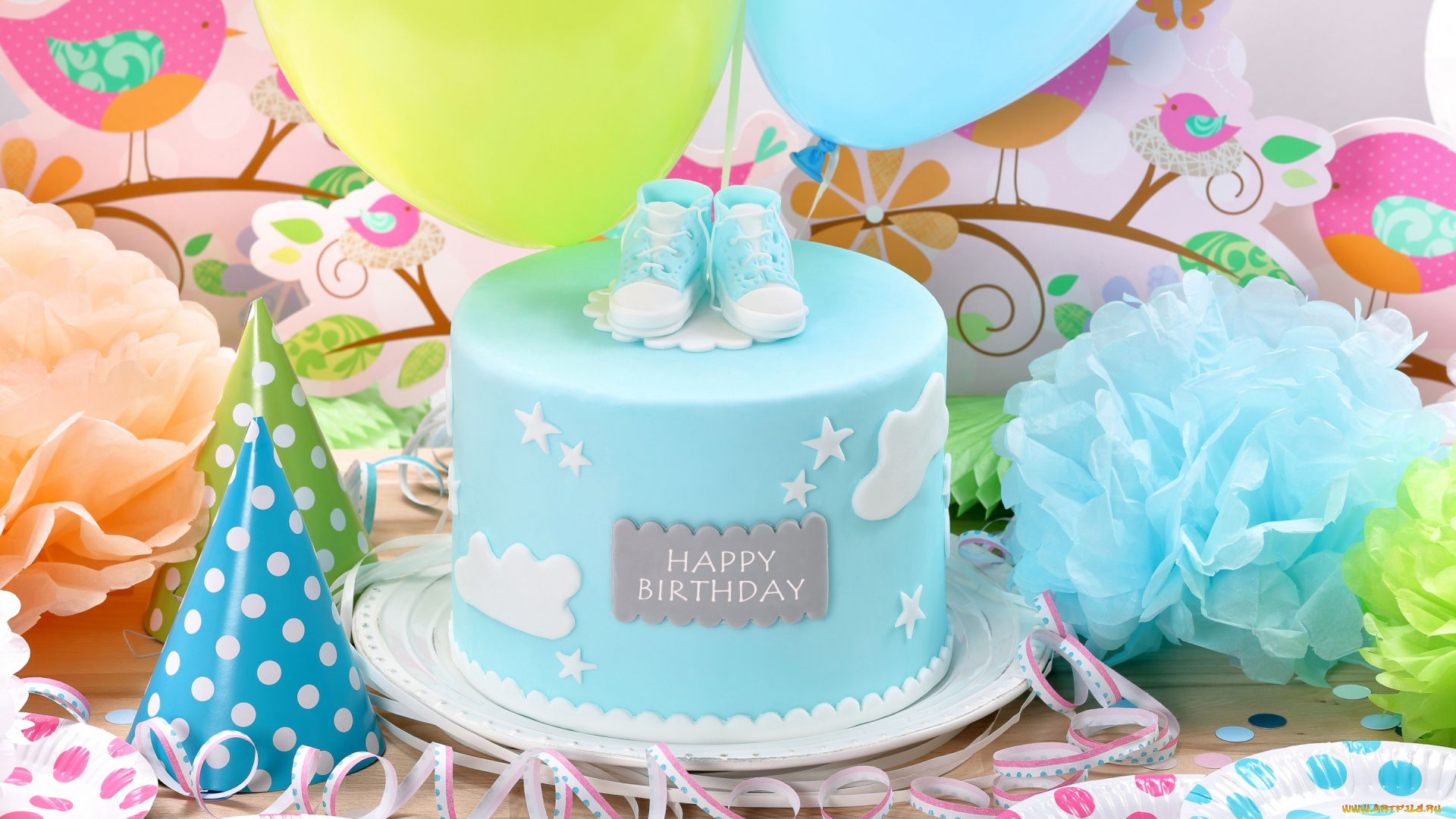 праздничные, день, рождения, торт, воздушные, шары, birthday, день, рождения, happy, decoration, cake