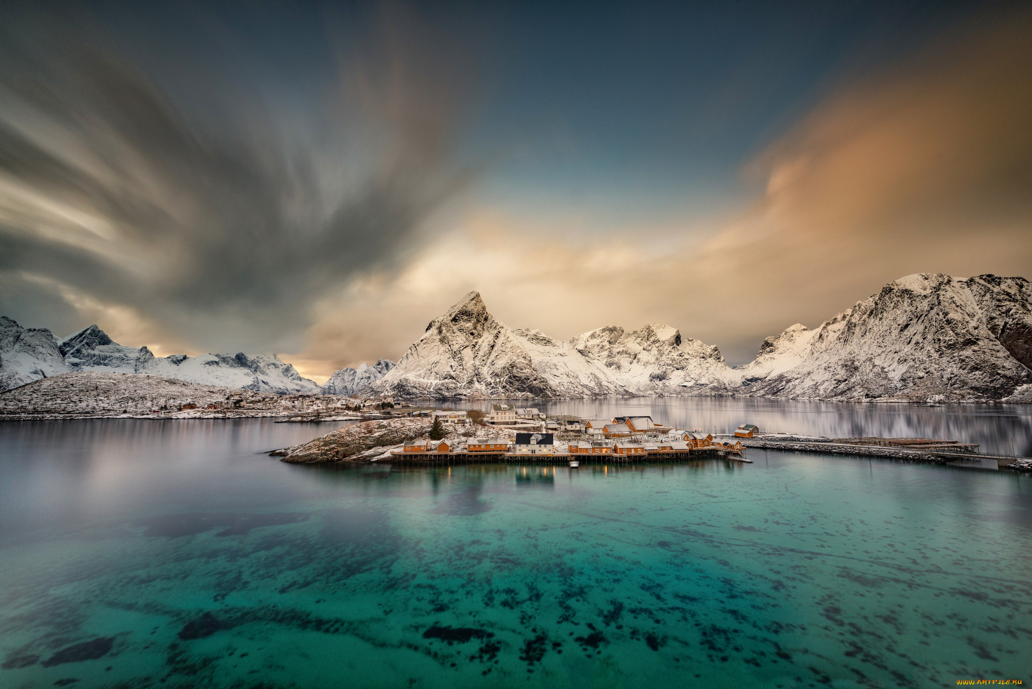 города, -, пейзажи, горы, норвегия, фьорд, городок