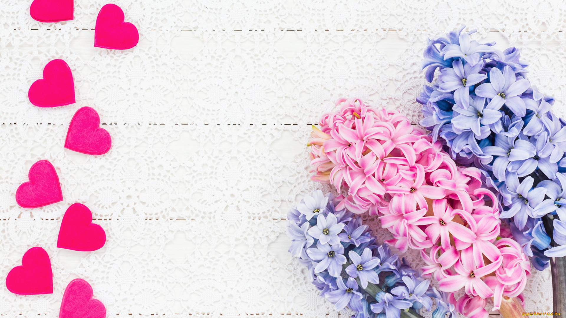 праздничные, день, святого, валентина, , сердечки, , любовь, гиацинты, сердечки