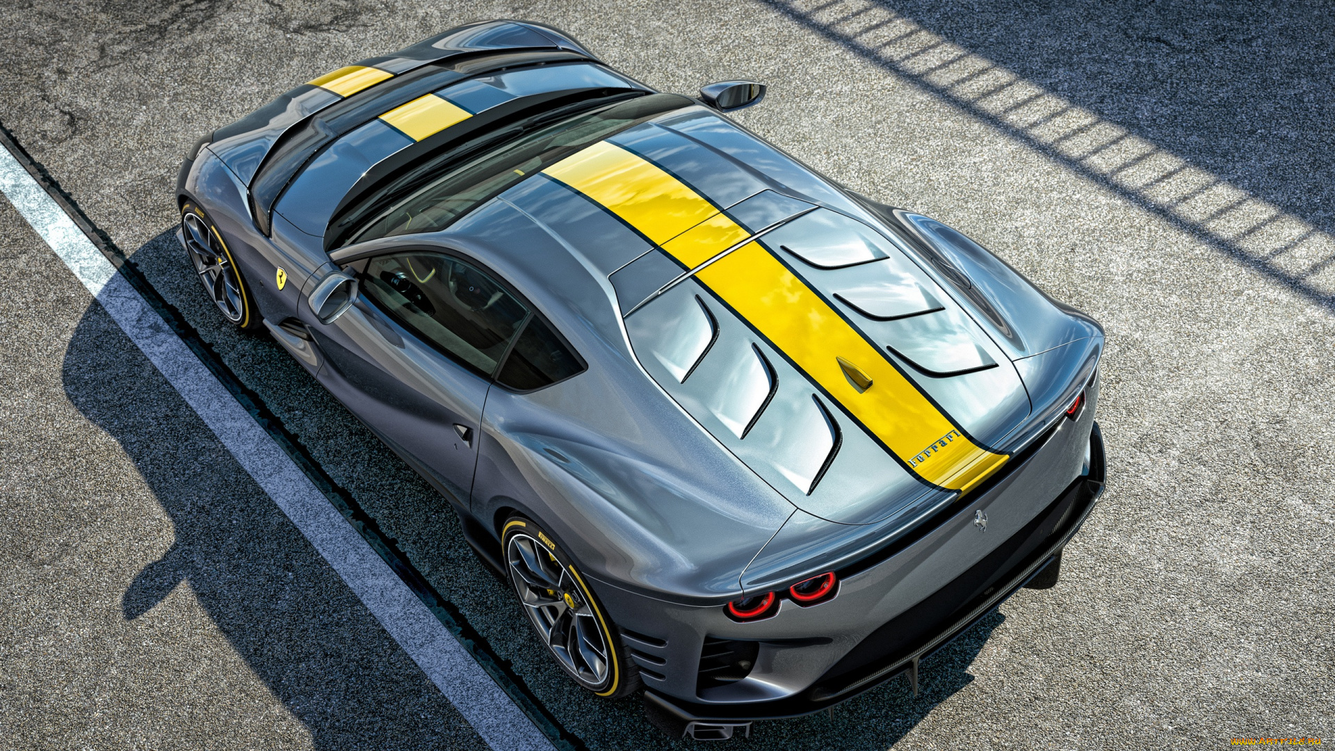 автомобили, ferrari, 2021, 812, special, edition, 4k, вид, сверху, экстерьер, роскошный, суперкар, новый, серый, спорткар, феррари