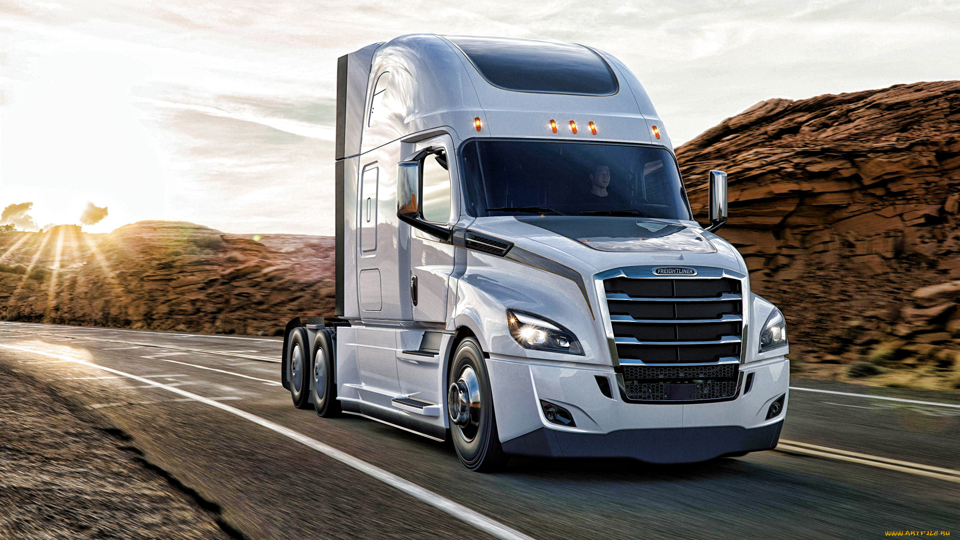 автомобили, freightliner, cascadia, 2021, вид, спереди, экстерьер, новый, белый, американские, грузовики