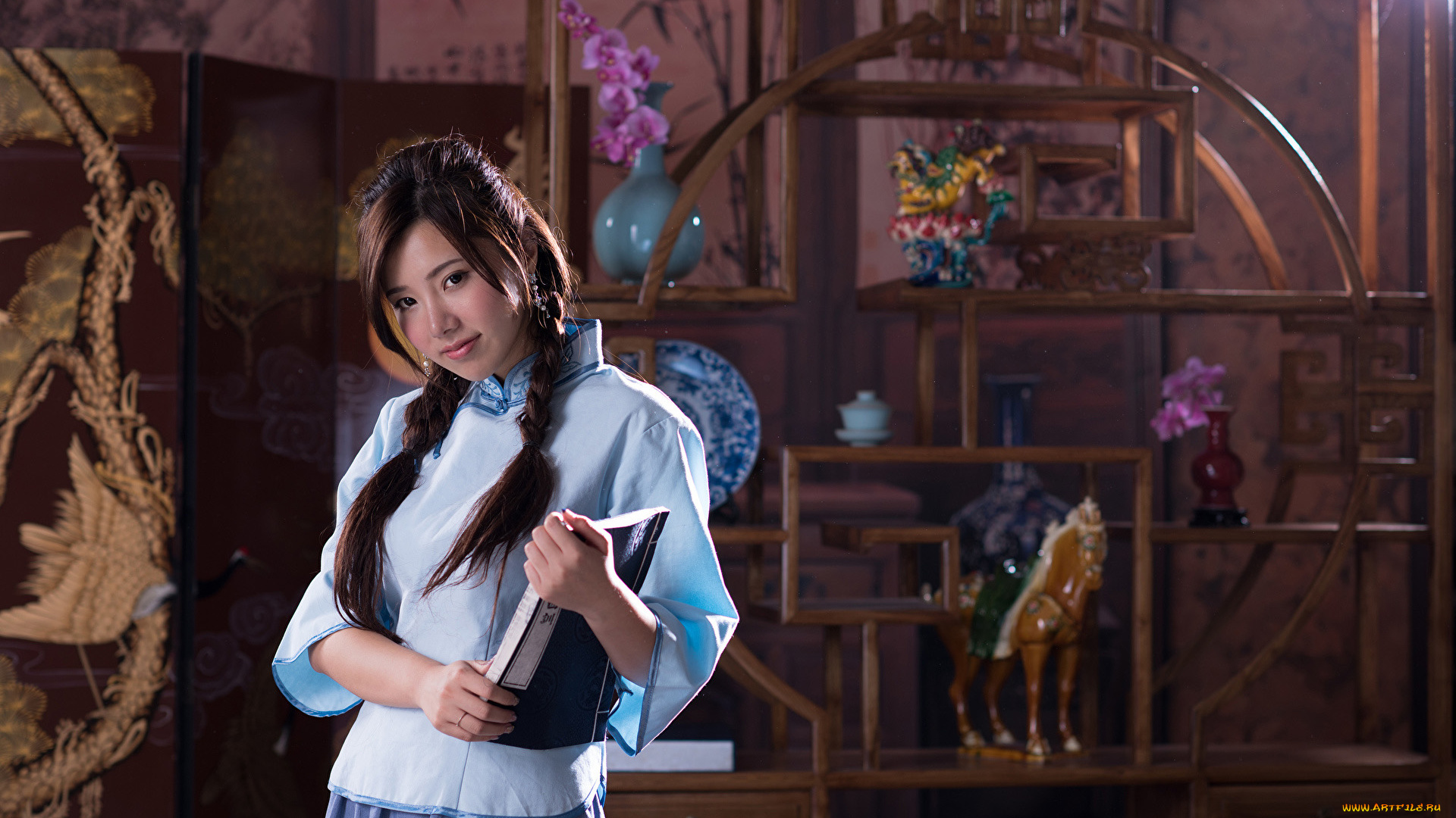 девушки, -, азиатки, азиатка, косы