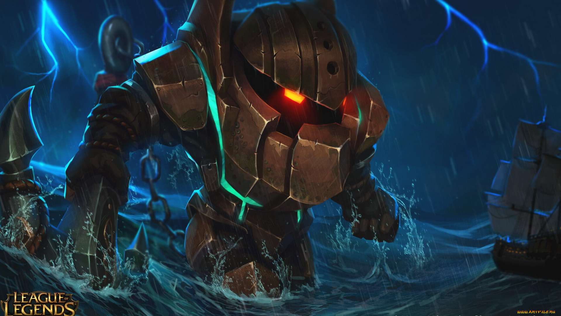 видео, игры, league, of, legends, nautilus, море, корабль