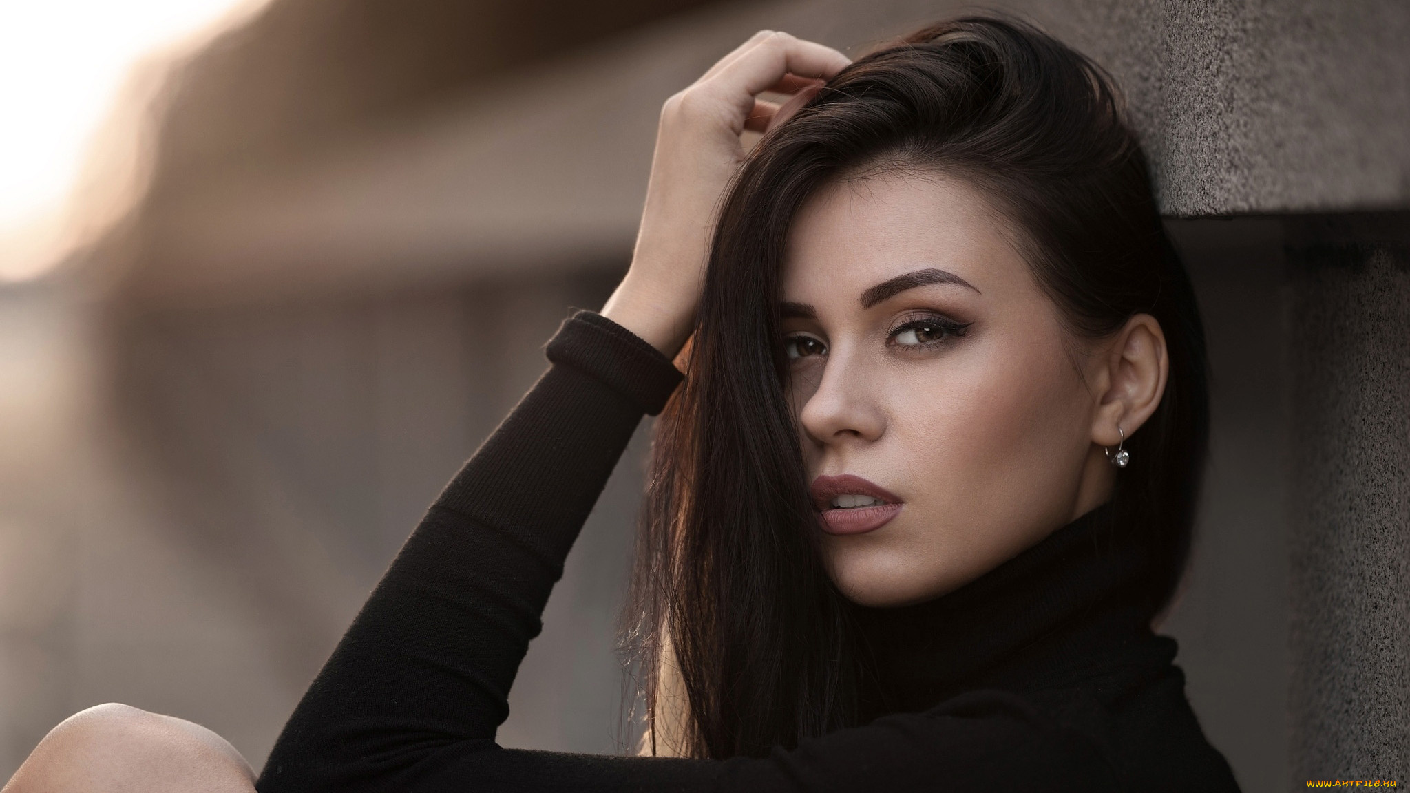 девушки, -, лица, , портреты, брюнетка, поза