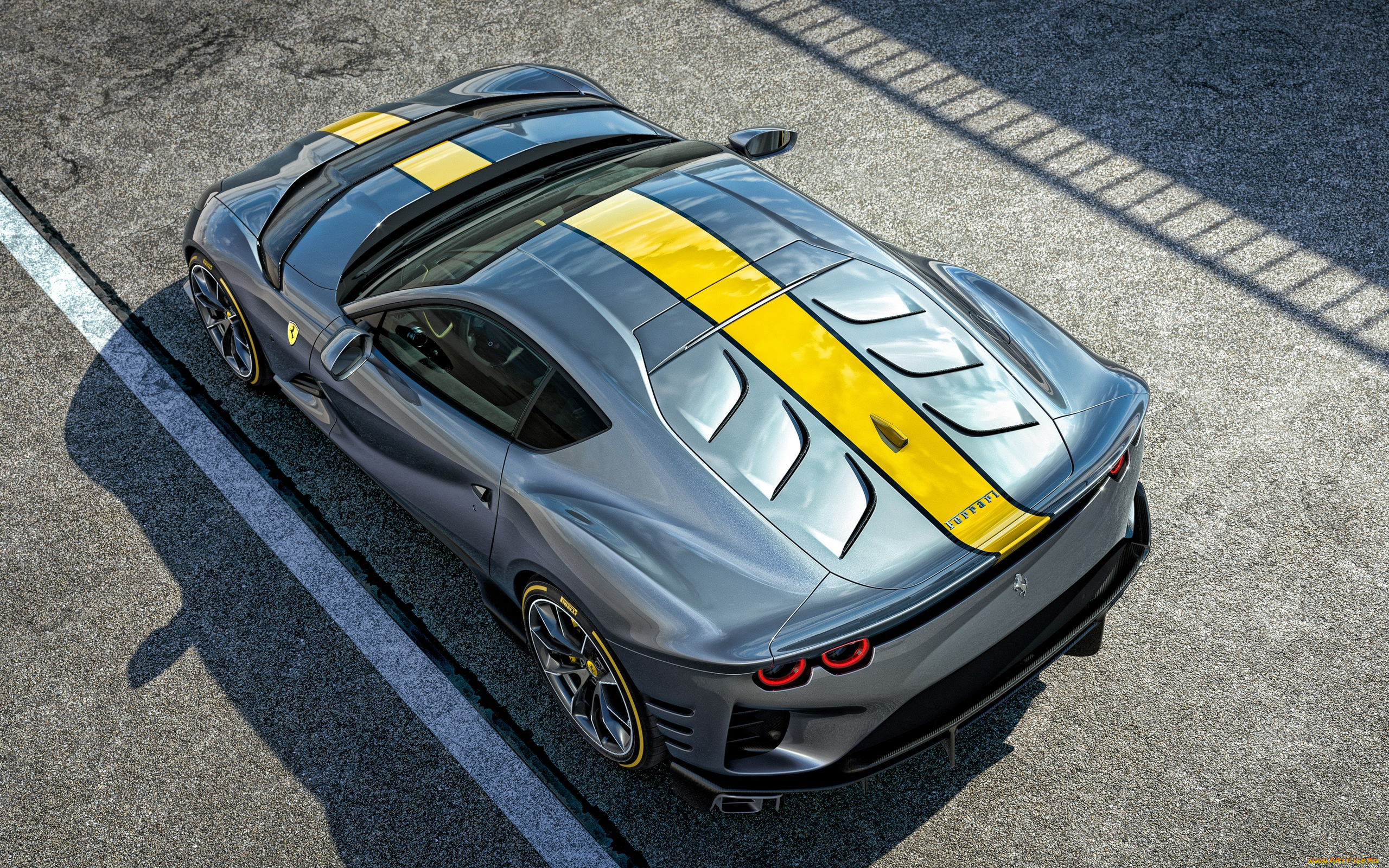 автомобили, ferrari, 2021, 812, special, edition, 4k, вид, сверху, экстерьер, роскошный, суперкар, новый, серый, спорткар, феррари