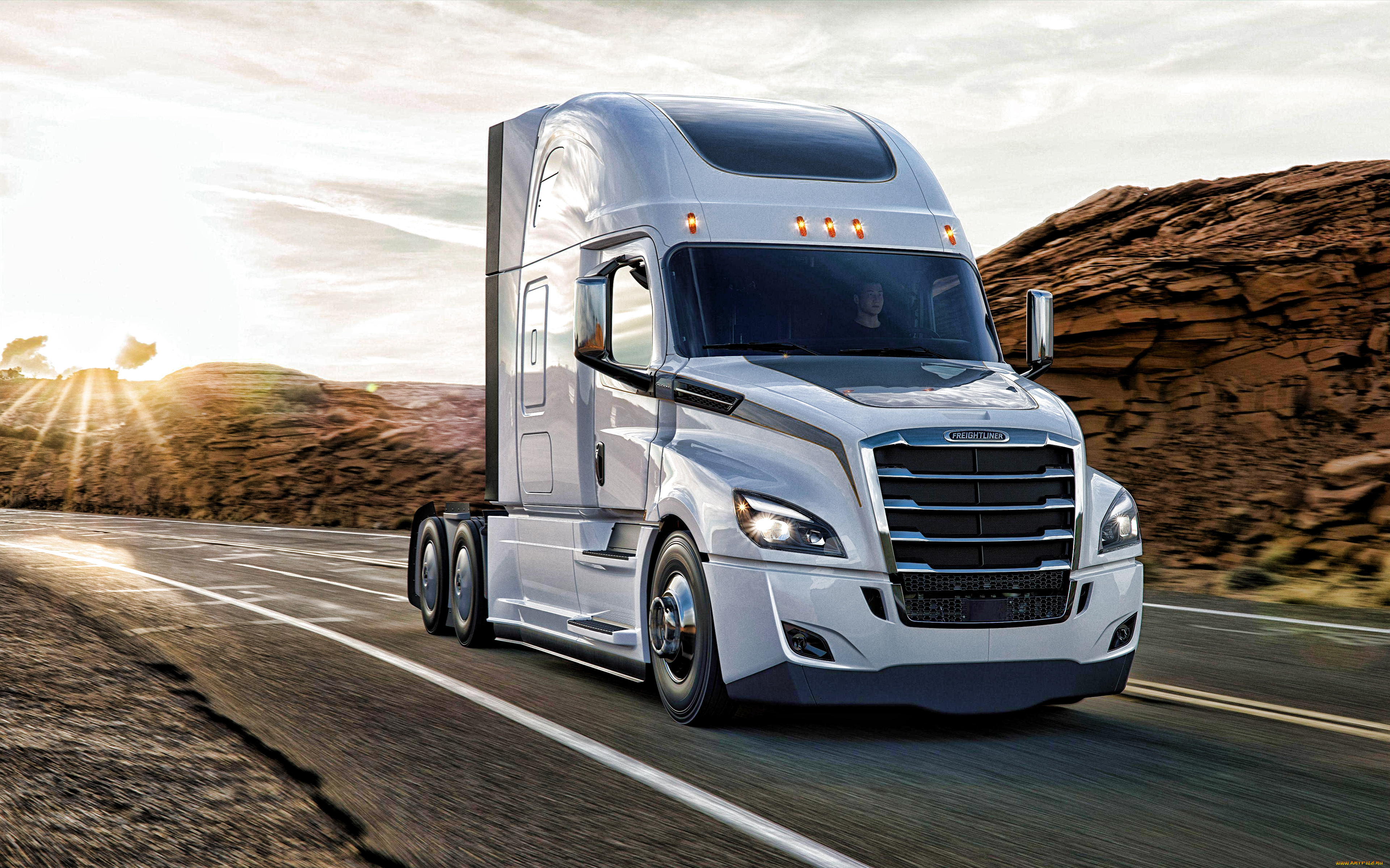 автомобили, freightliner, cascadia, 2021, вид, спереди, экстерьер, новый, белый, американские, грузовики
