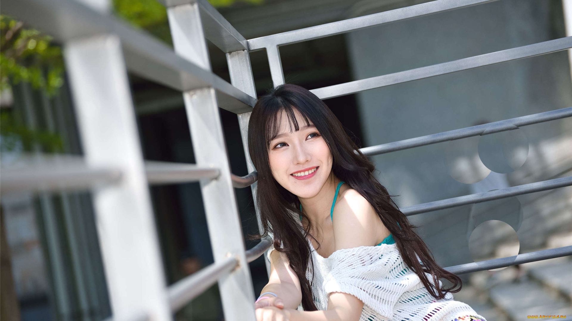 девушки, zhengmei, bibi, шатенка, топ, сетка, ограда