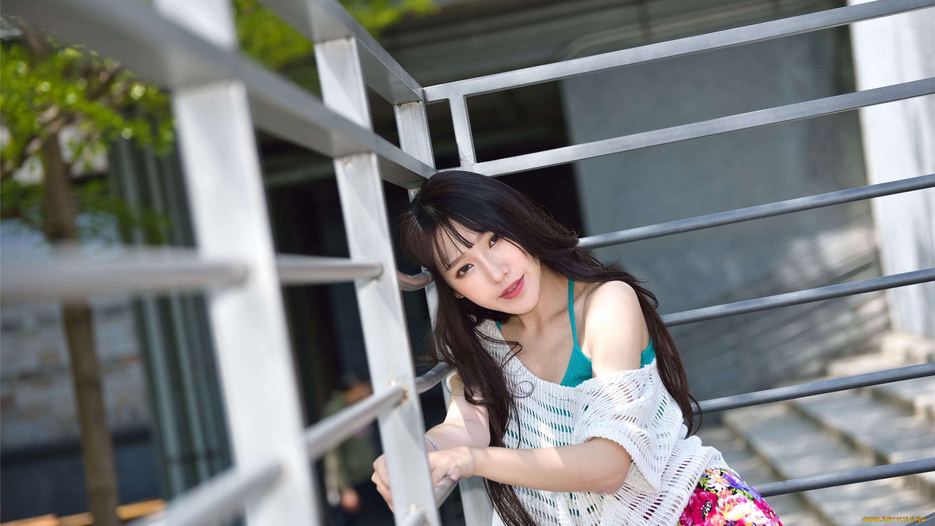 девушки, zhengmei, bibi, шатенка, топ, сетка, ограда