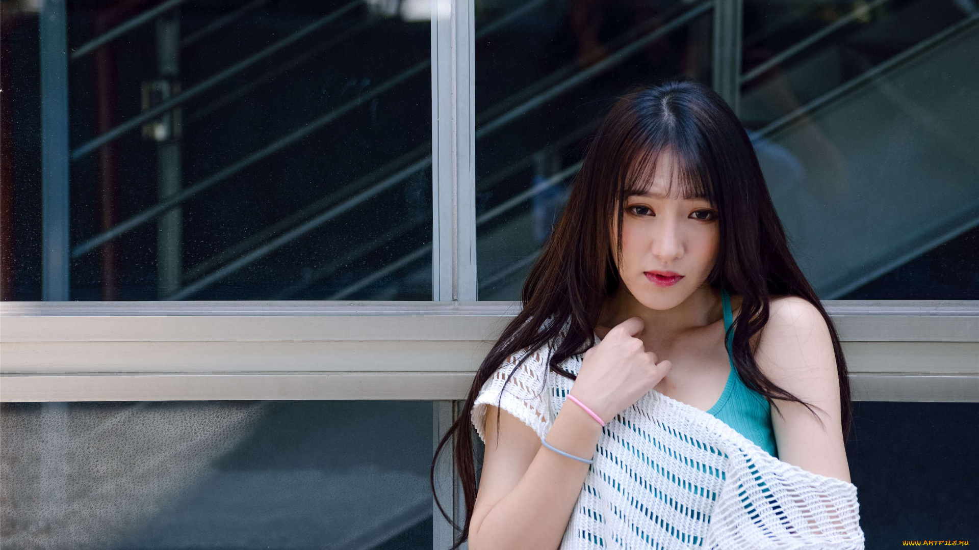 девушки, zhengmei, bibi, шатенка, топ, сетка, окна
