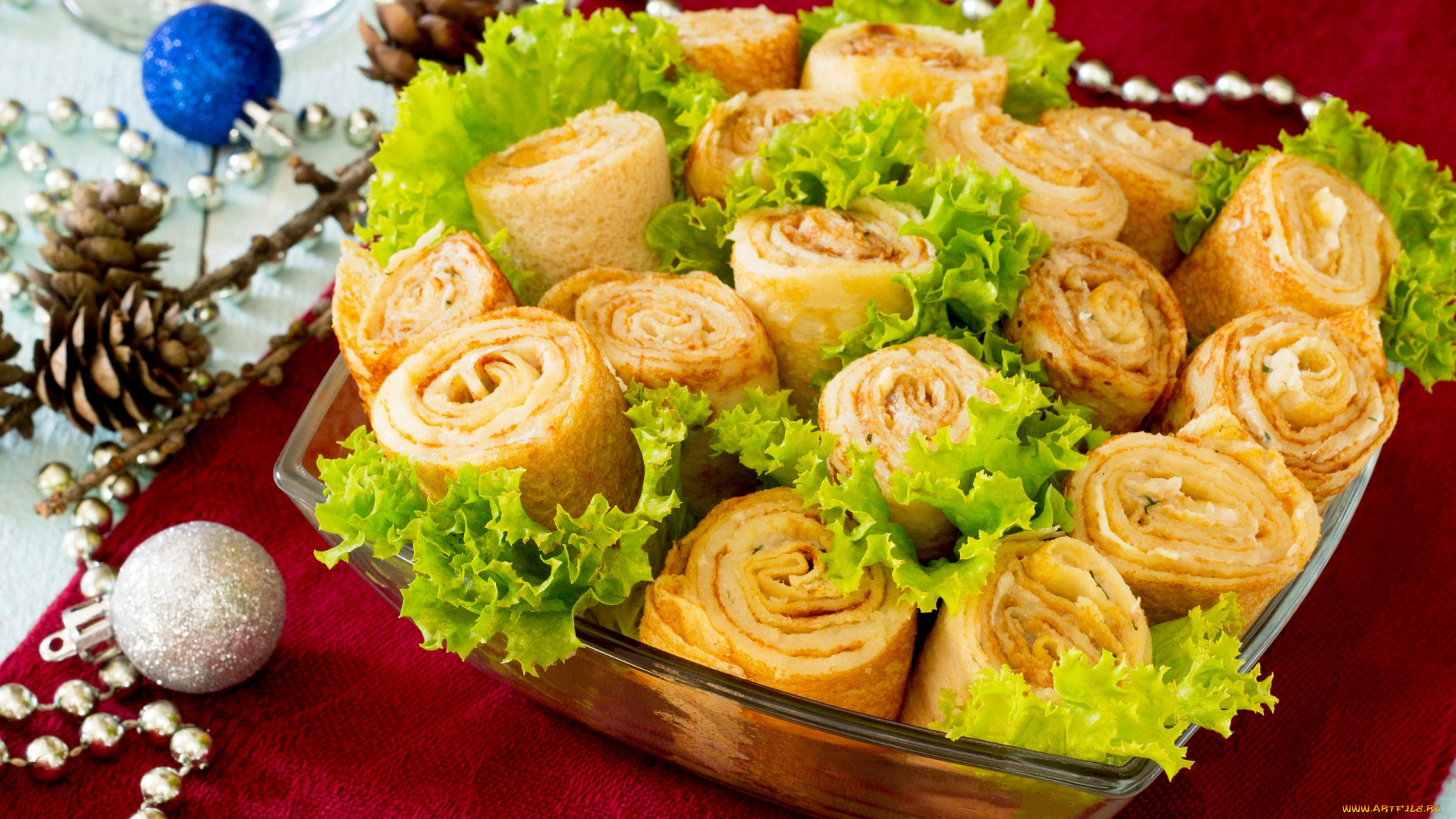 еда, блины, , оладьи, зеленый, салат, рулетики, закуска