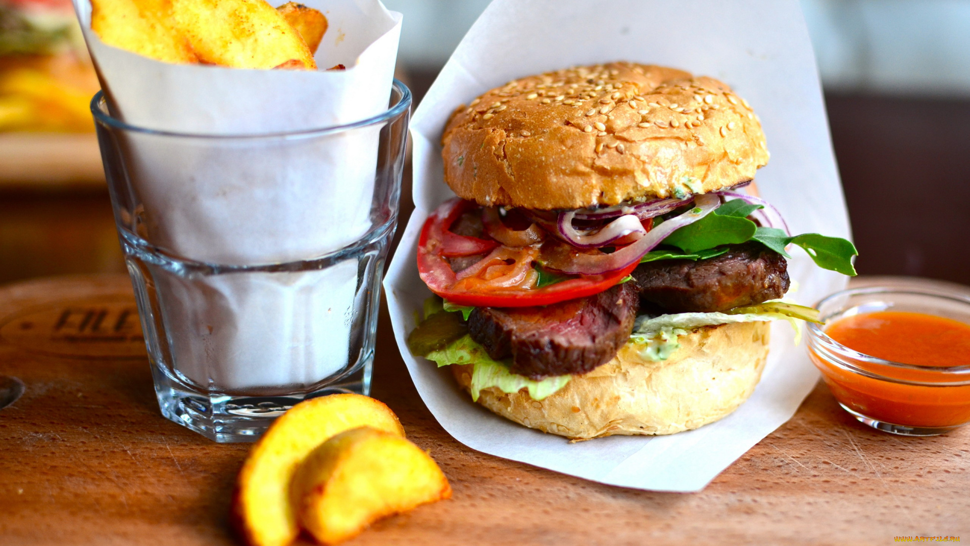 еда, бутерброды, , гамбургеры, , канапе, картофель, гамбургер, соус