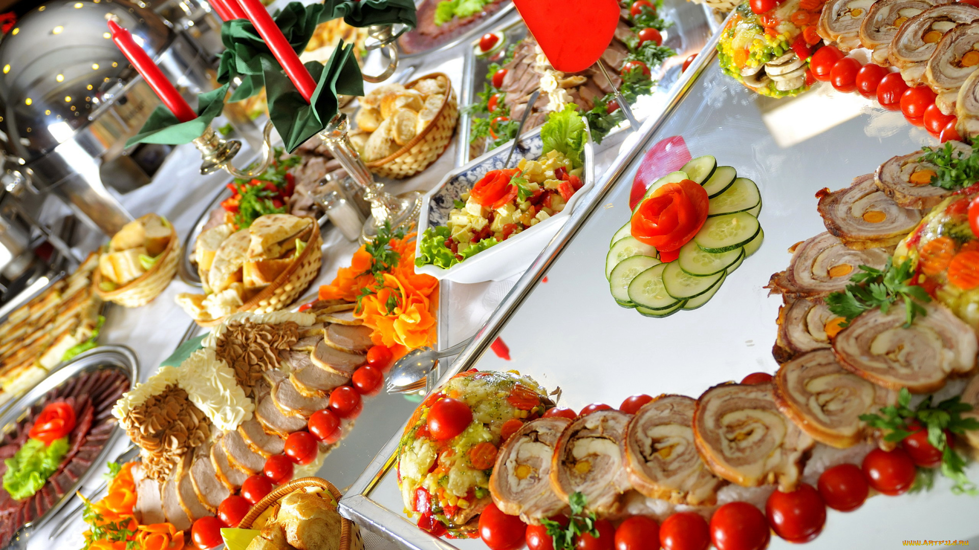 еда, сервировка, овощи, мясная, нарезка, свечи