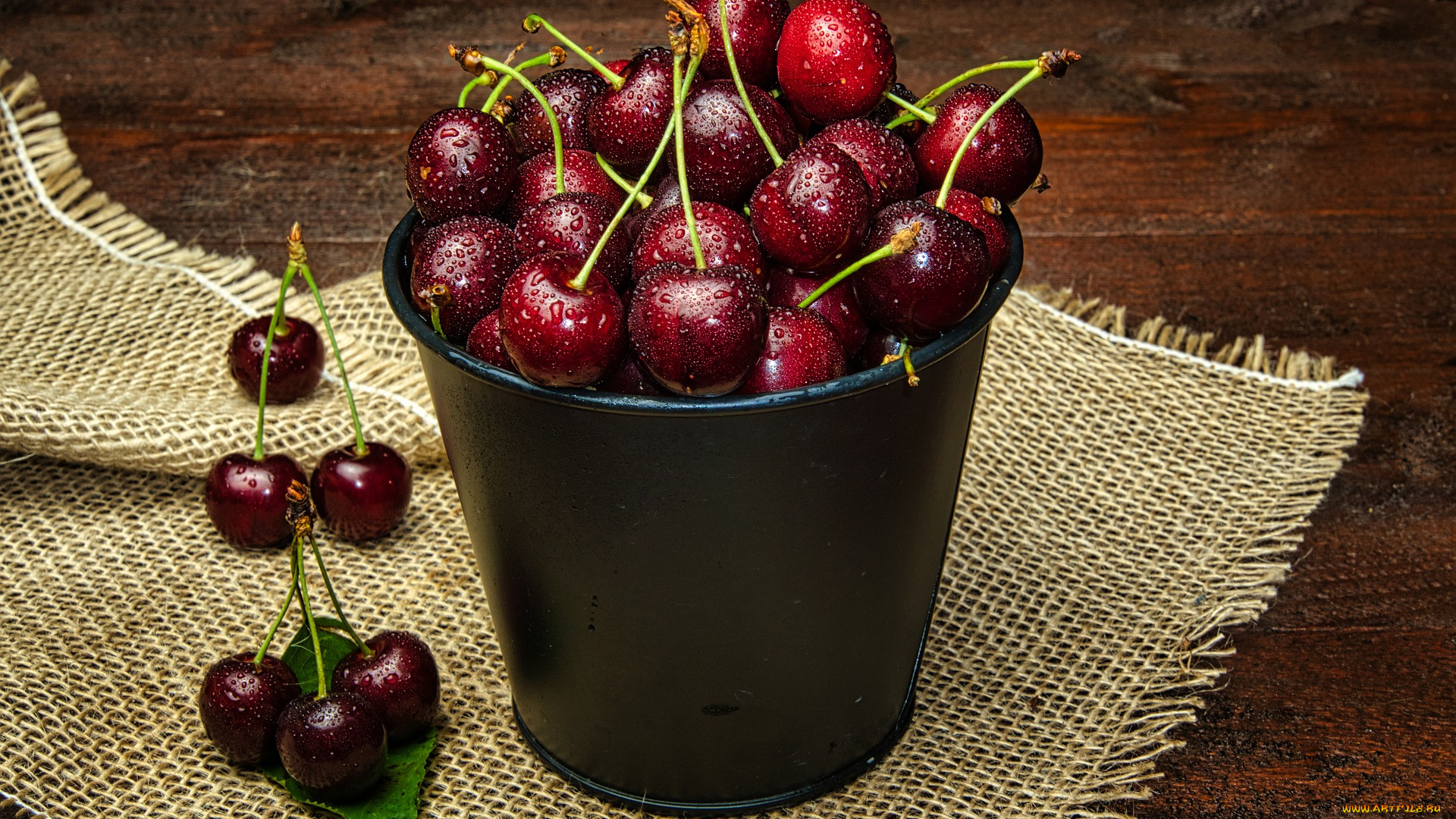 еда, вишня, , черешня, ведерко, вишни, ягоды, капли