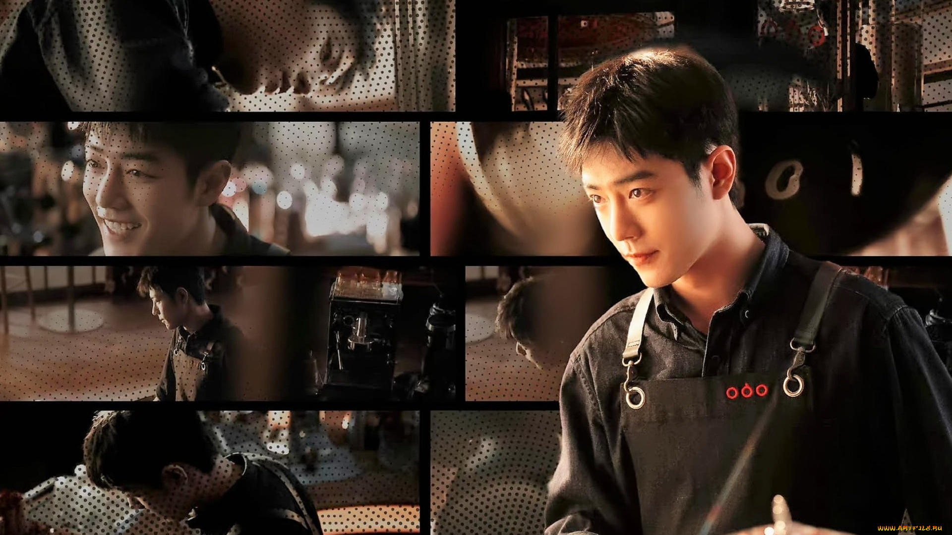 мужчины, xiao, zhan, актер, кафе, фартук