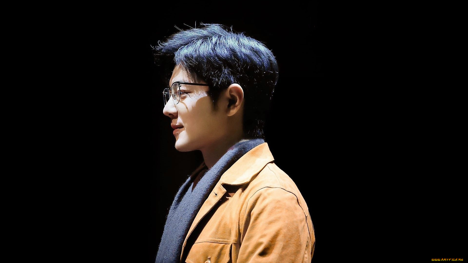 мужчины, xiao, zhan, актер, очки, куртка, шарф