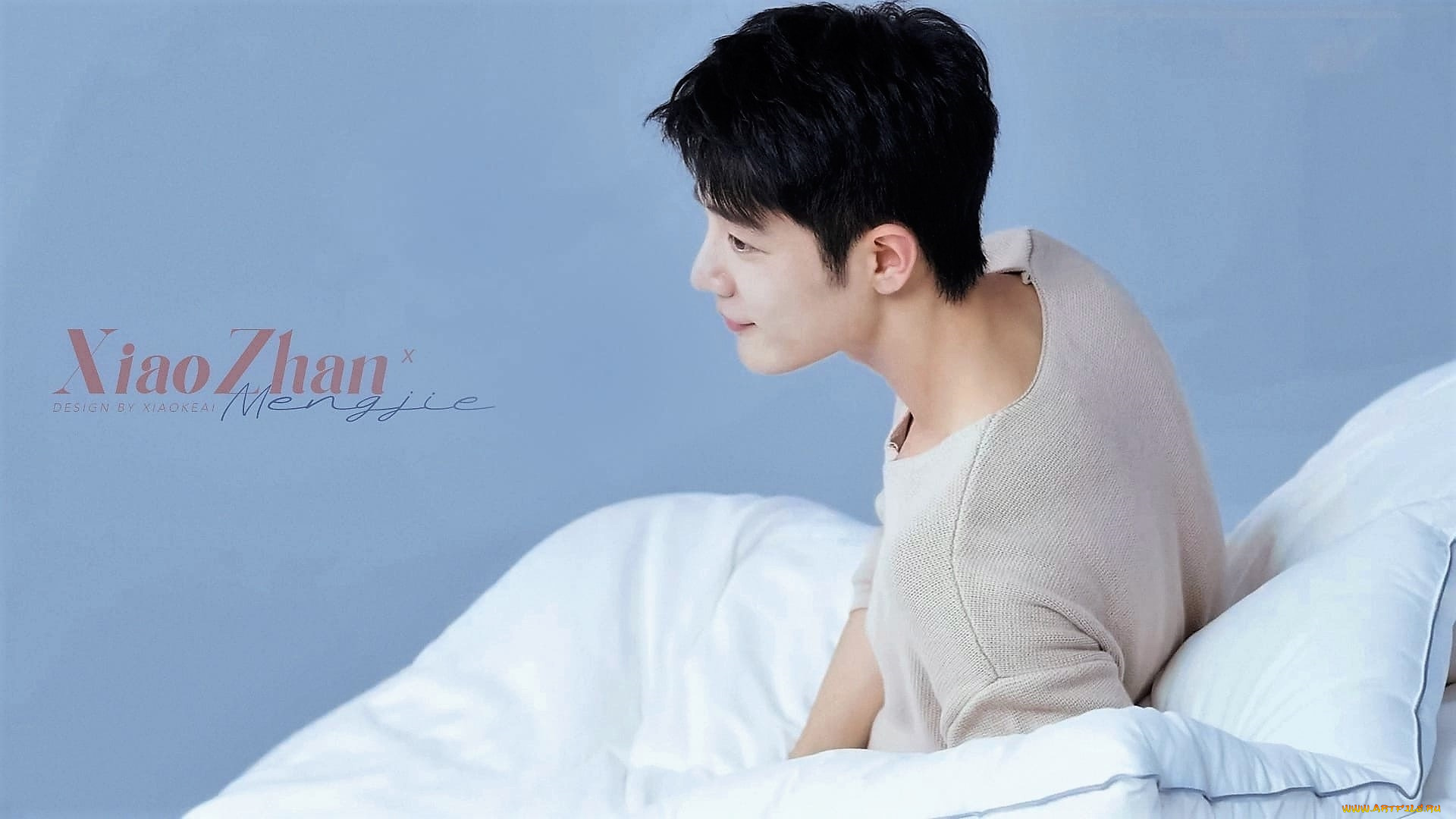 мужчины, xiao, zhan, актер, свитер, постель