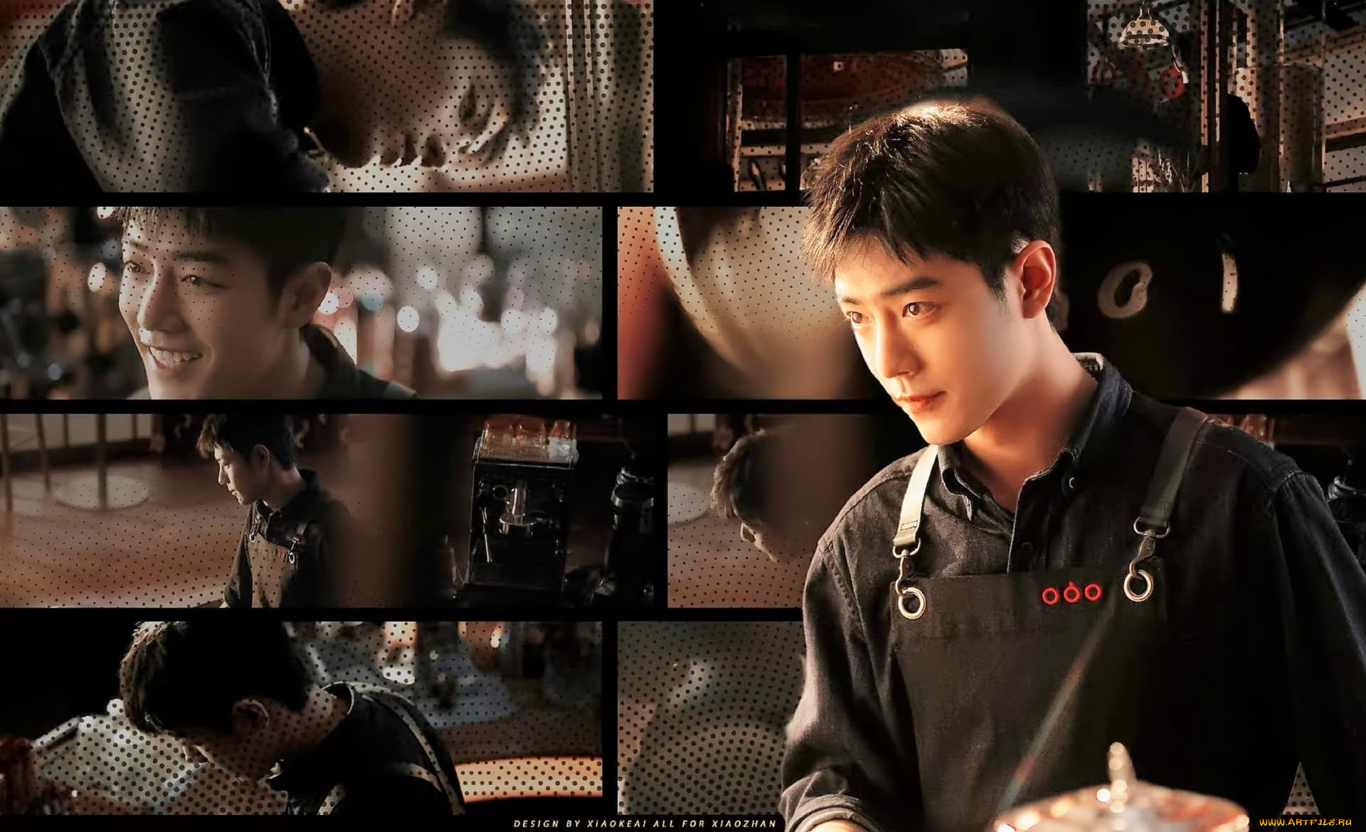 мужчины, xiao, zhan, актер, кафе, фартук