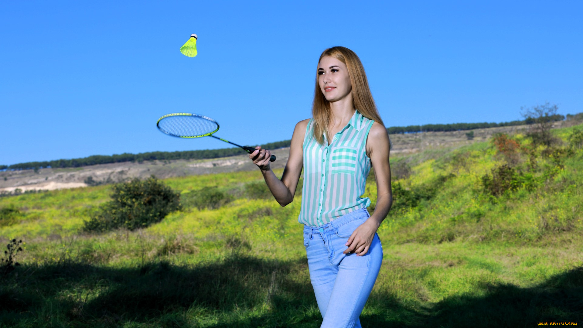 девушки, -, блондинки, , светловолосые, блондинка, джинсы, бадминтон