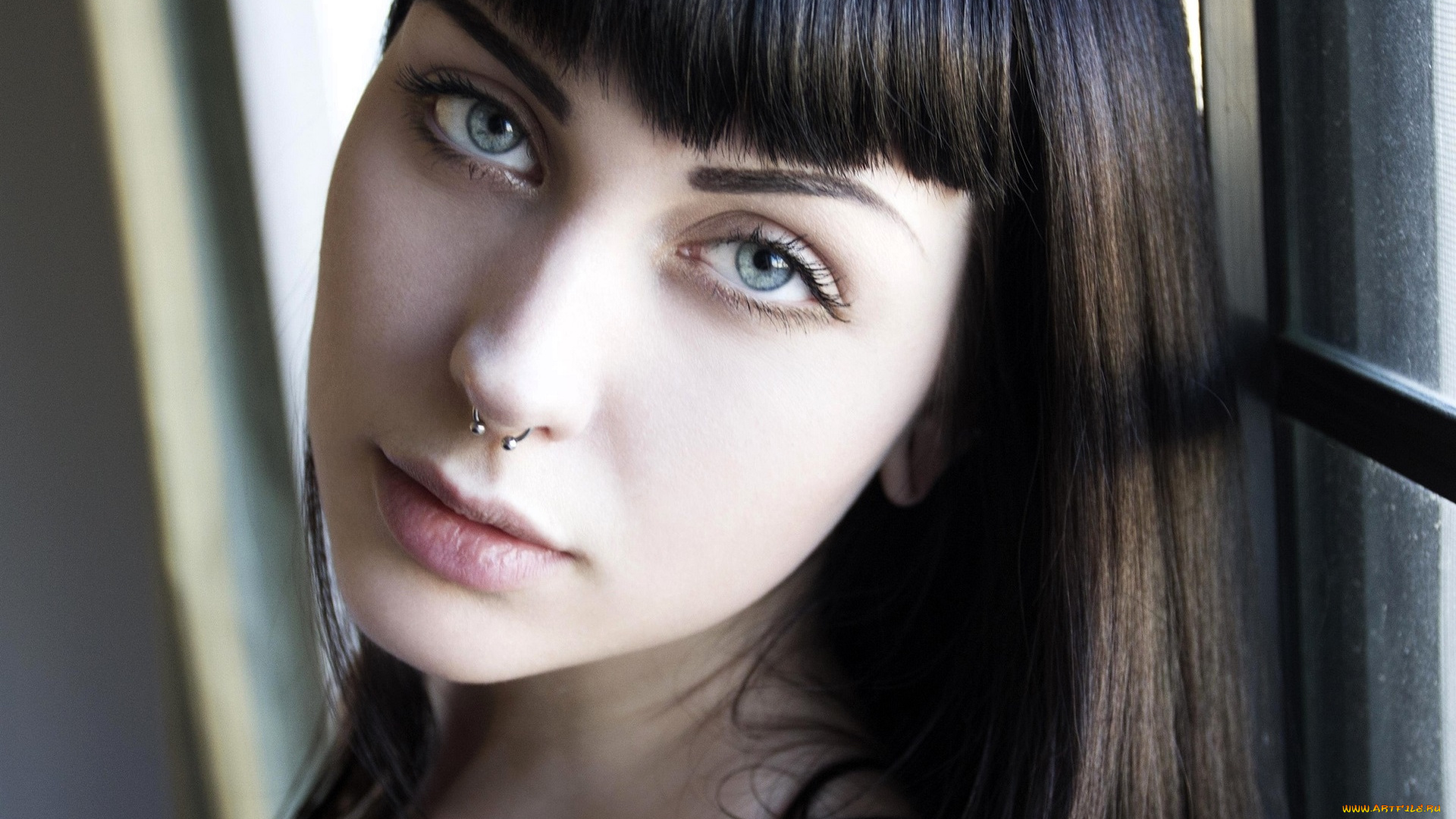 девушки, -, лица, , портреты, шатенка, лицо, пирсинг