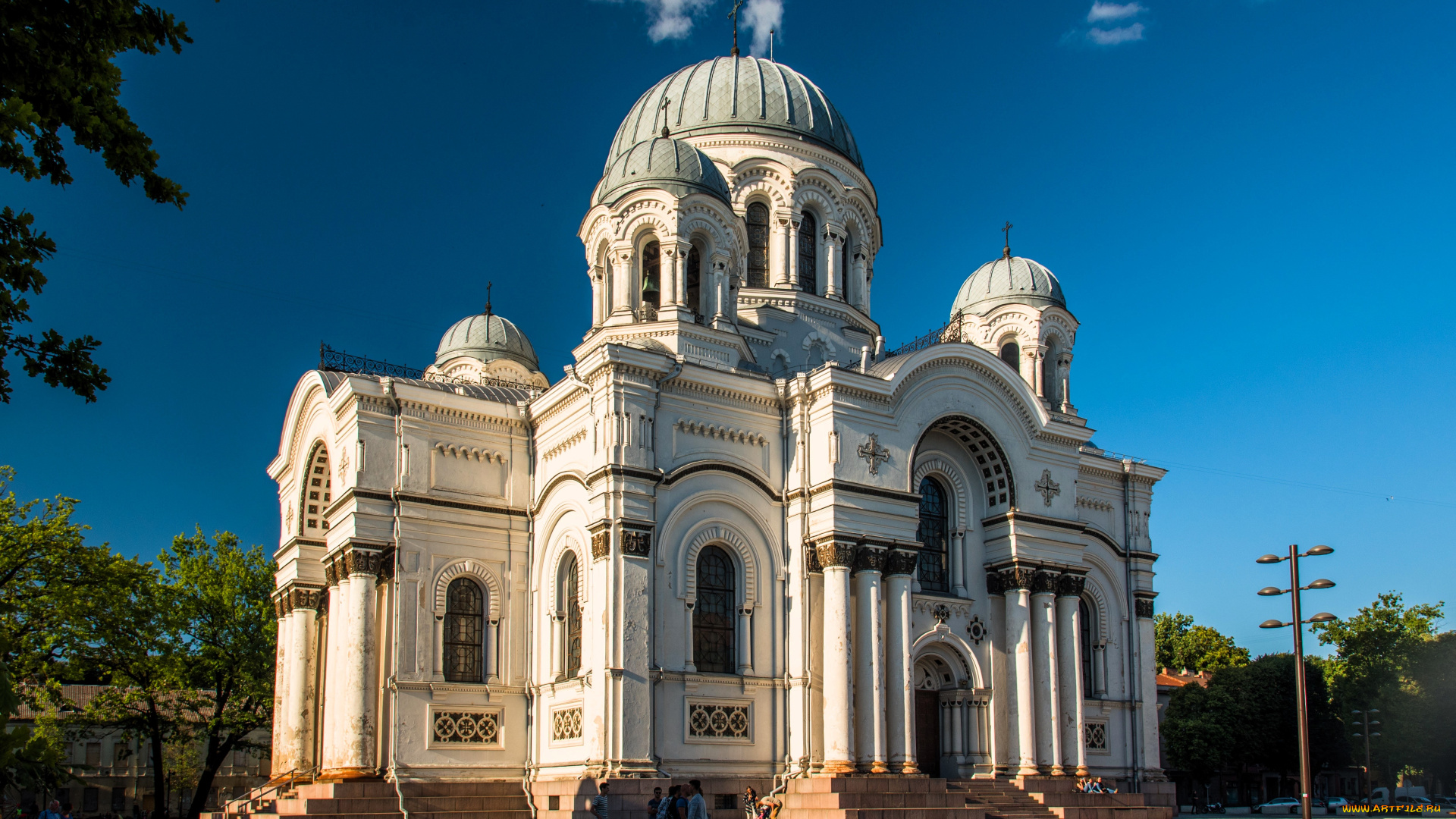 каунас, города, каунас, , литва, храм, люди, деревья