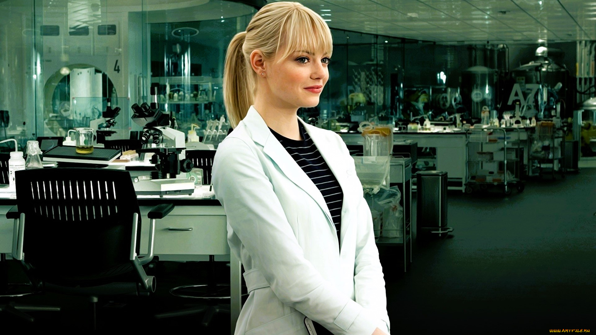 кино, фильмы, the, amazing, spider-man, девушка, халат, лаборатория, столы, оборудование