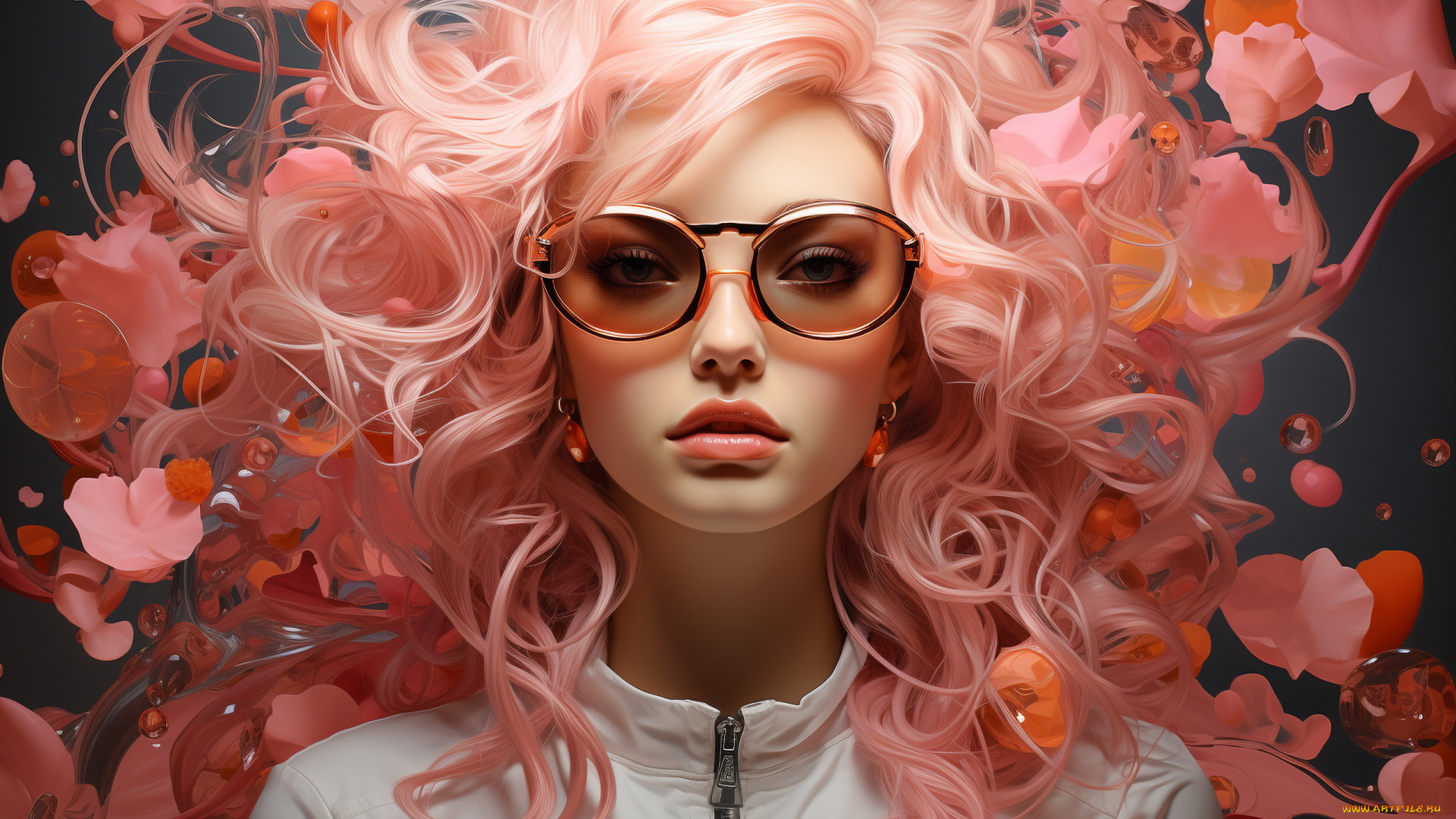 разное, компьютерный, дизайн, розовые, волосы, очки