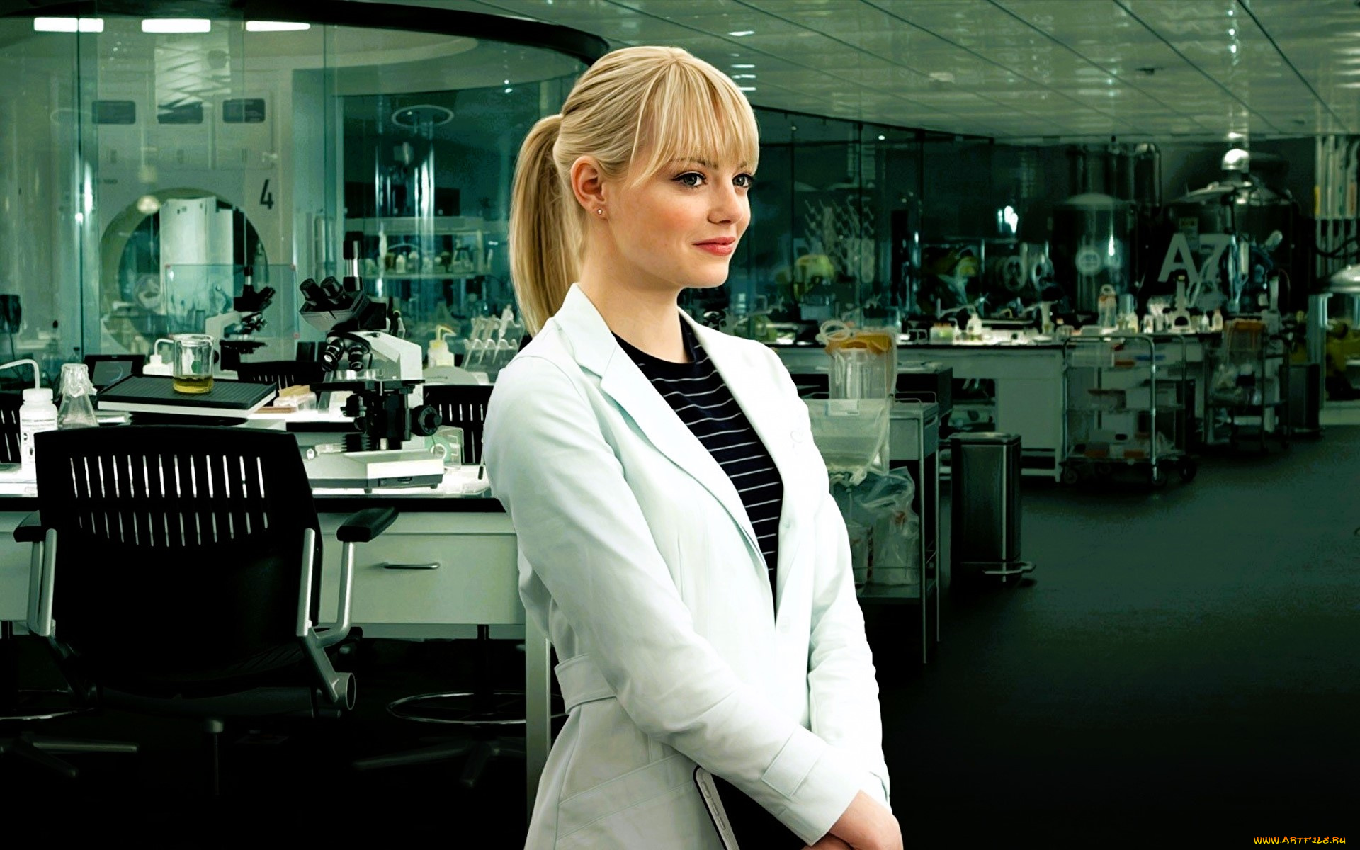 кино, фильмы, the, amazing, spider-man, девушка, халат, лаборатория, столы, оборудование