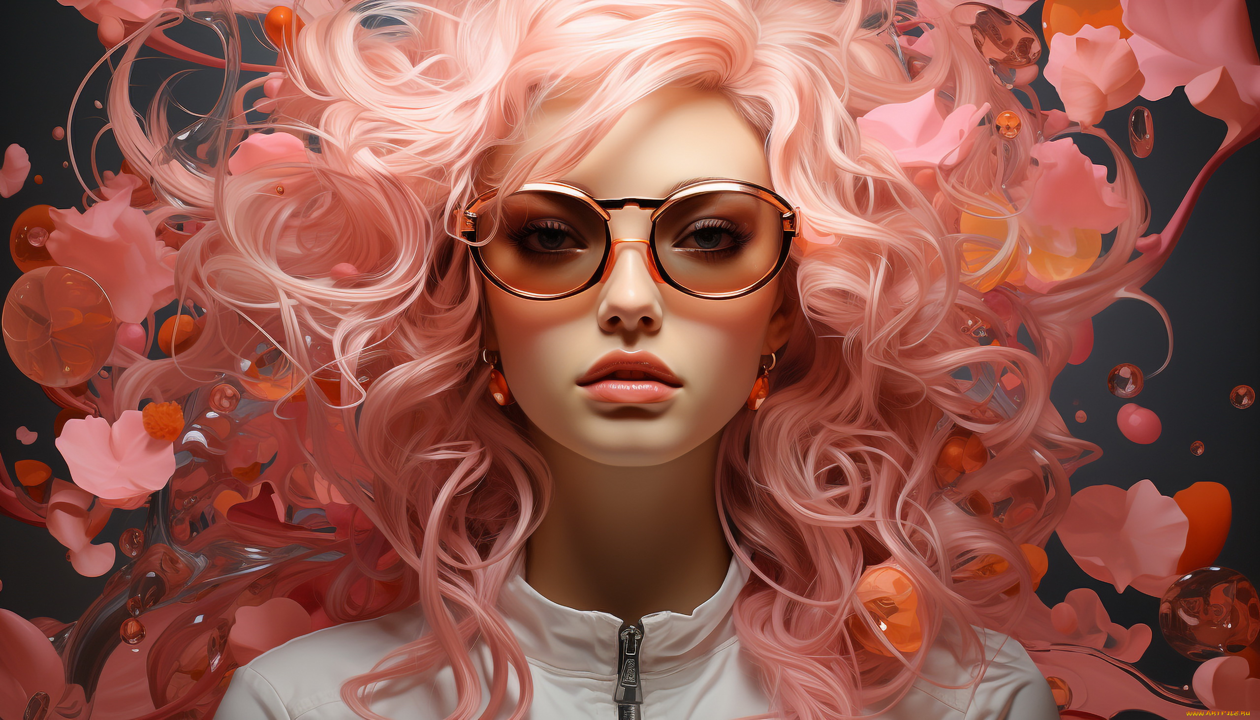 разное, компьютерный, дизайн, розовые, волосы, очки