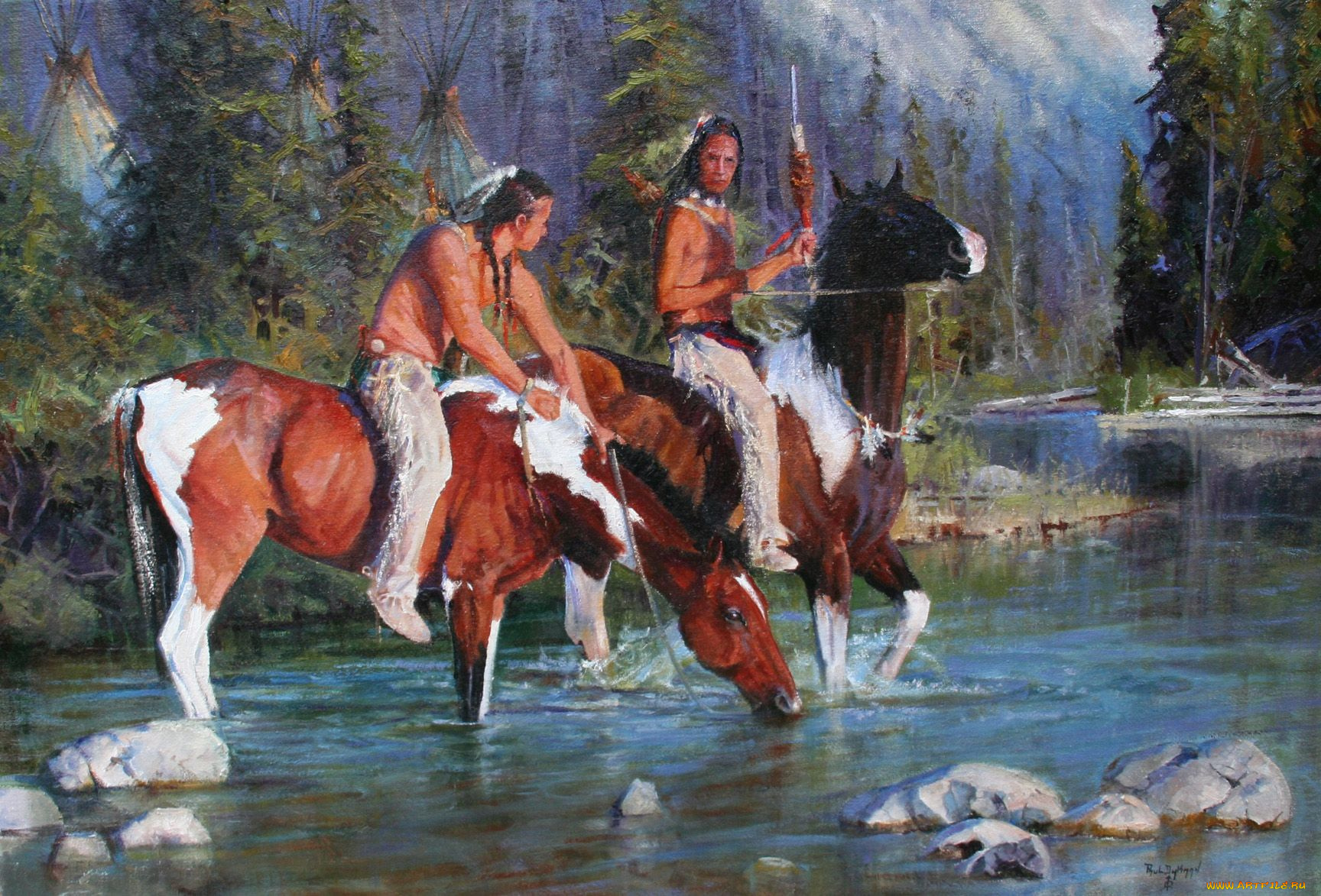 paul, dykman, letting, the, paints, drink, рисованные, индеец