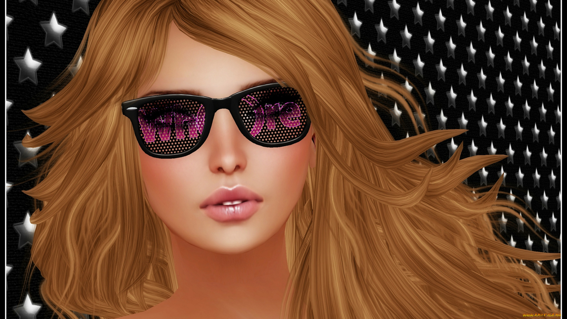 3д, графика, portraits, портрет, очки, волосы, девушка