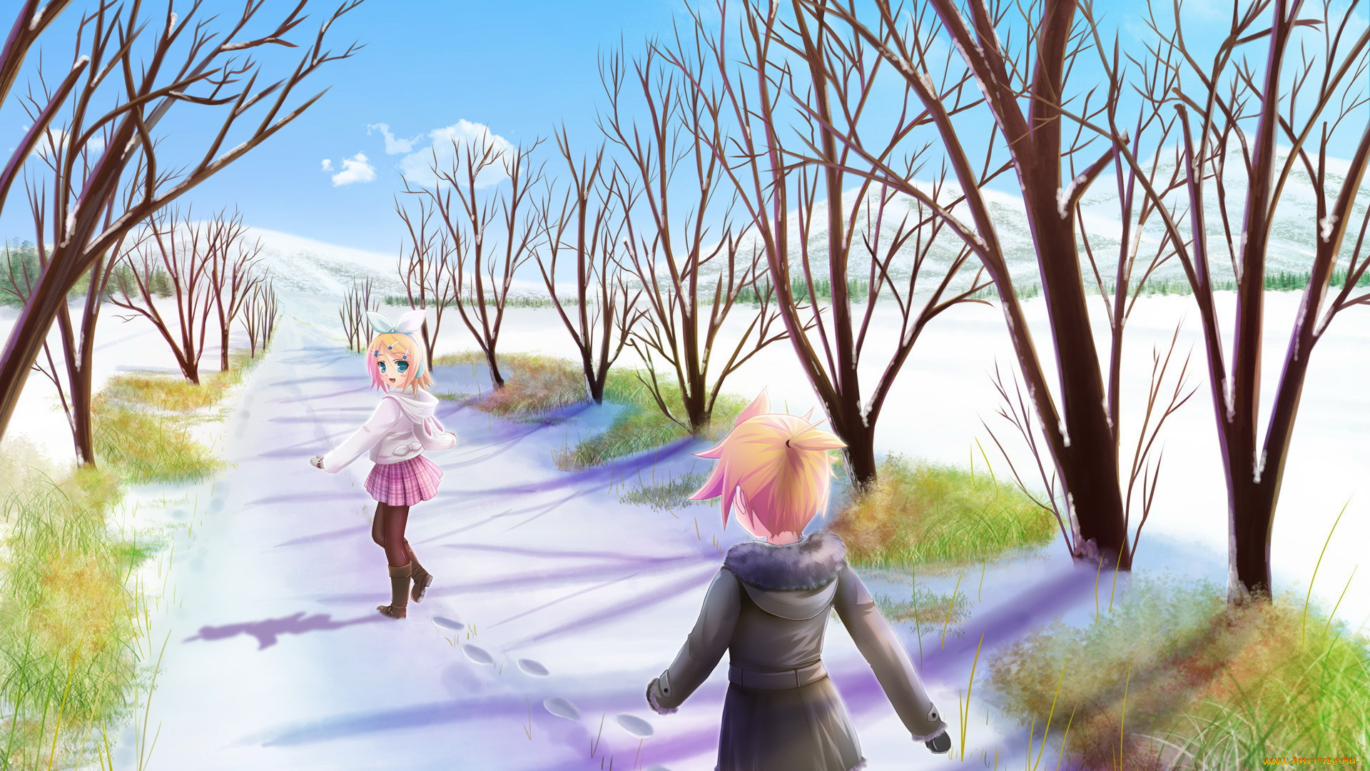 аниме, vocaloid, девушки, снег