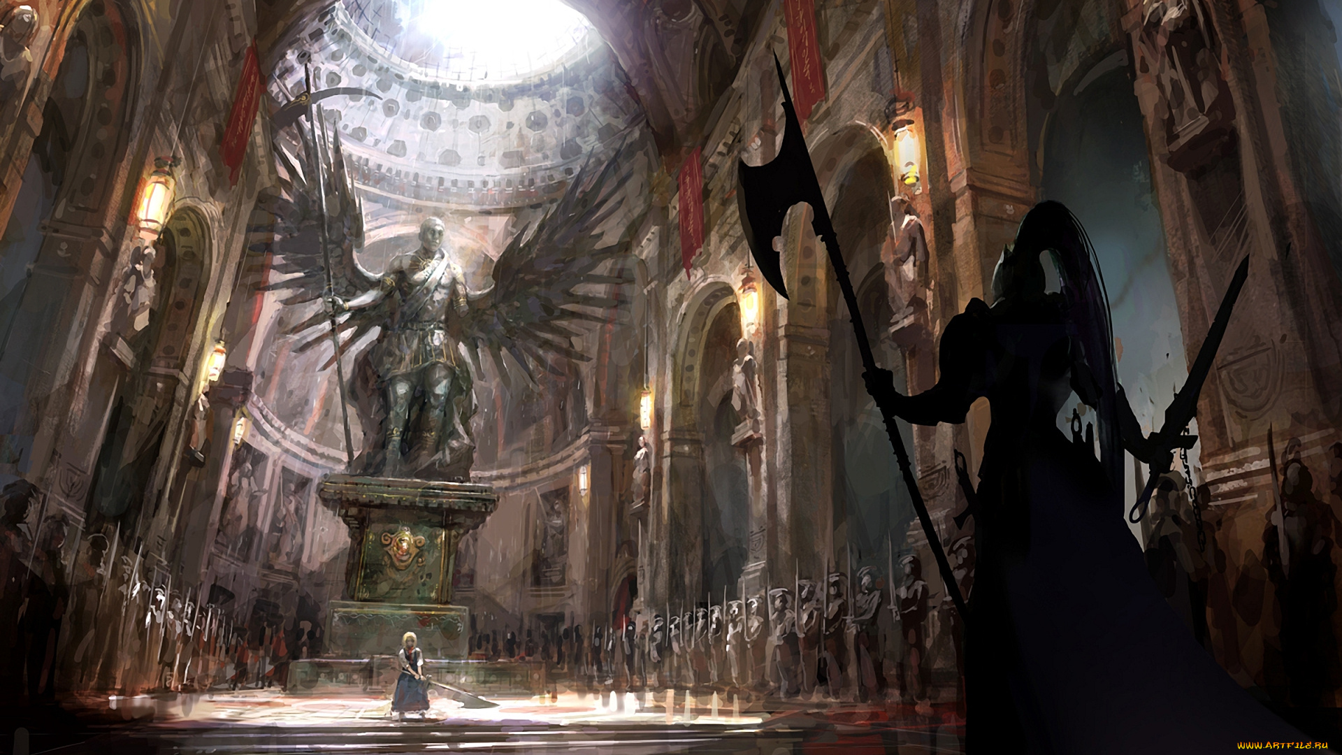 фэнтези, иные, миры, времена, статуя, замок