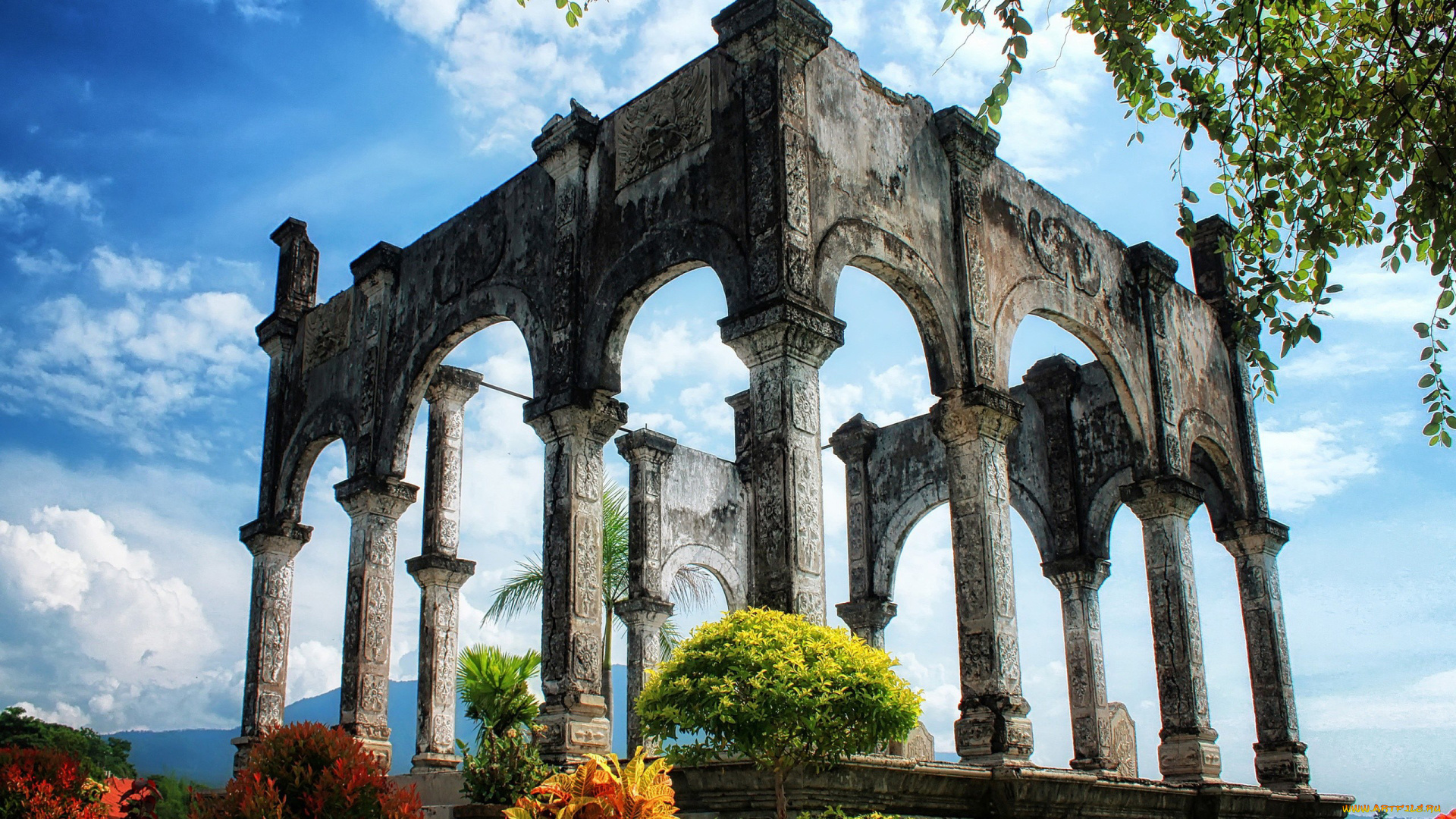 города, исторические, архитектурные, памятники, облака, кусты, сооружение, небо