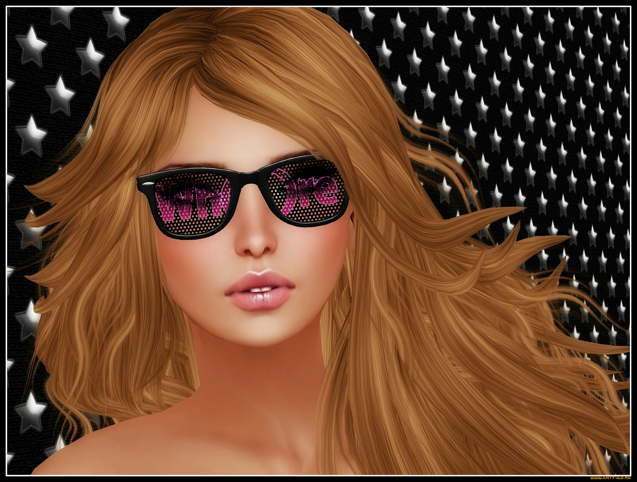 3д, графика, portraits, портрет, очки, волосы, девушка