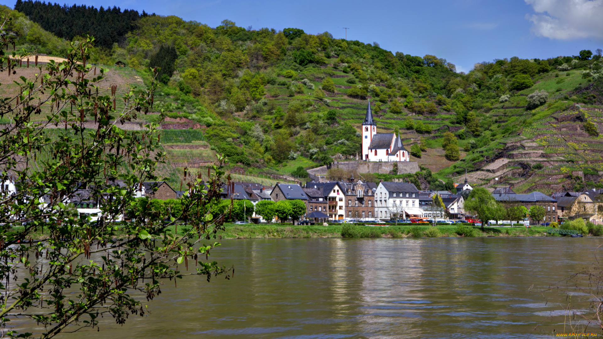 германия, броденбах, города, пейзажи, дома, река