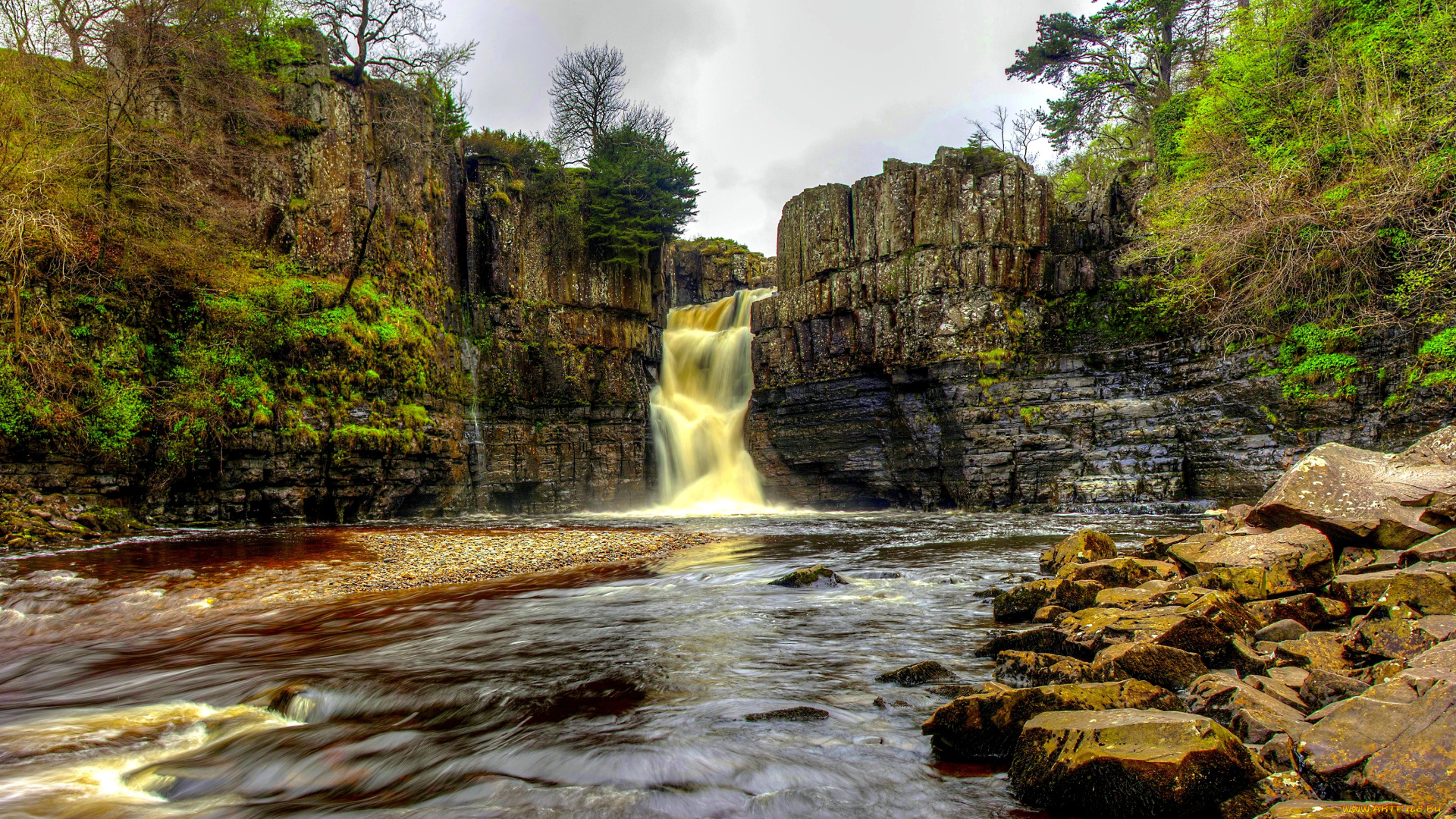 природа, водопады, скалы, водопад, река, деревья