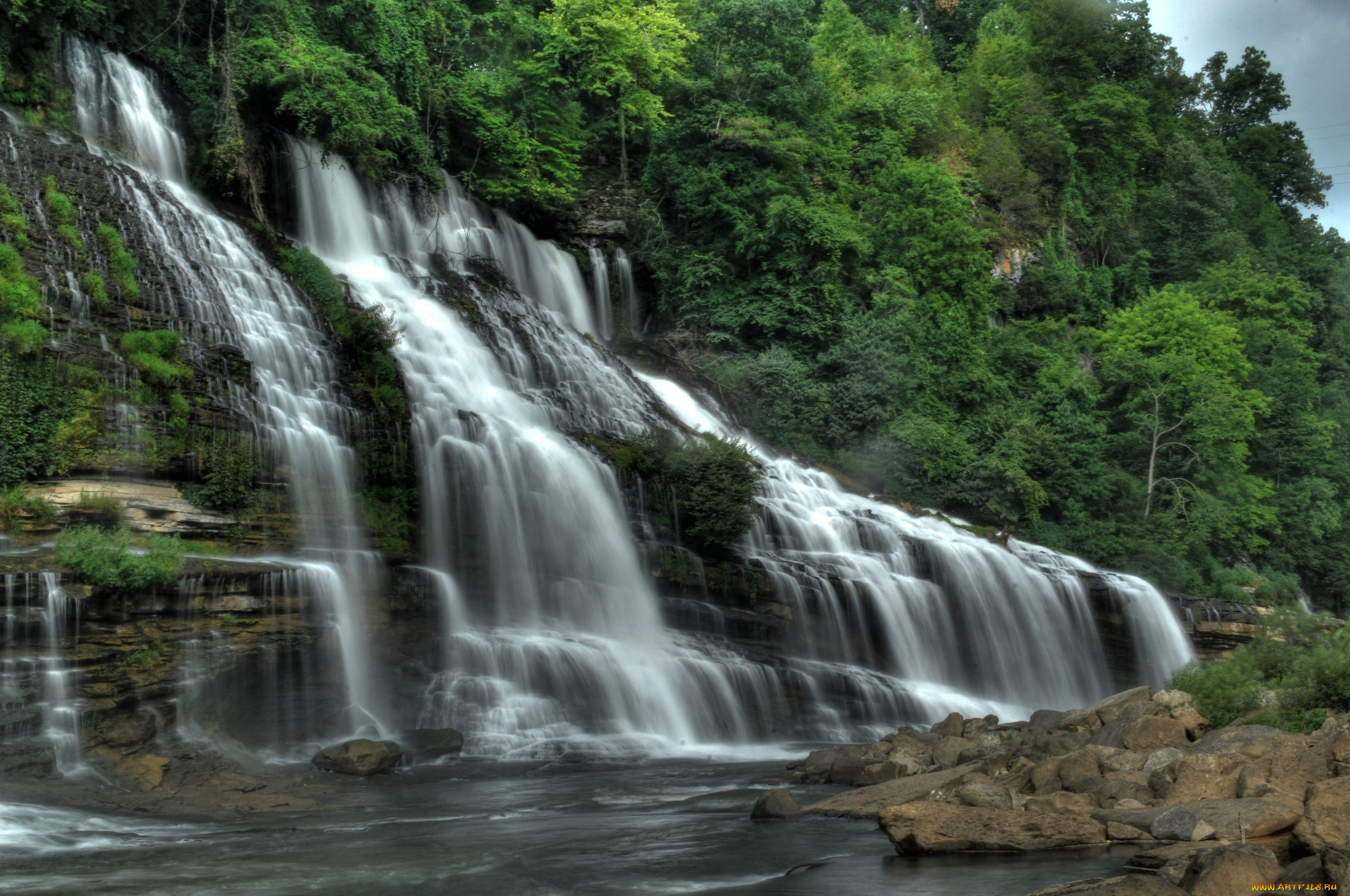 природа, водопады, вода, поток