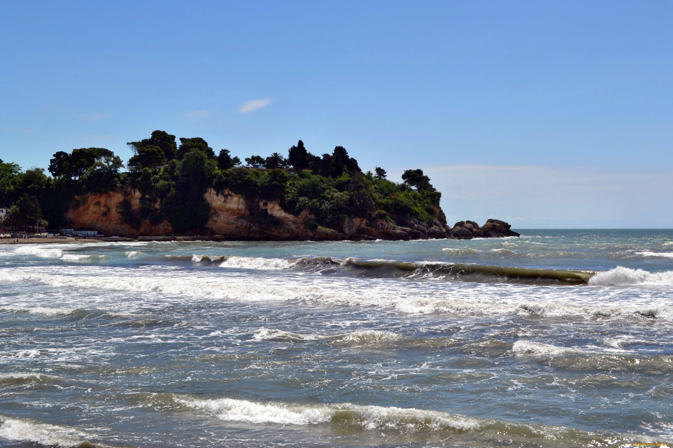 Черногория, адриатика, природа, побережье, море, волны, мыс, деревья