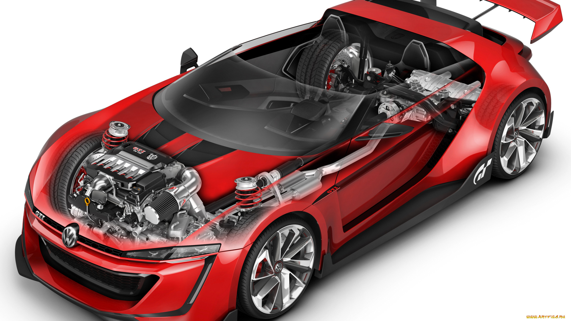 автомобили, 3д, volkswagen, gti, roadster, vision, gran, turismo, 2014, красный