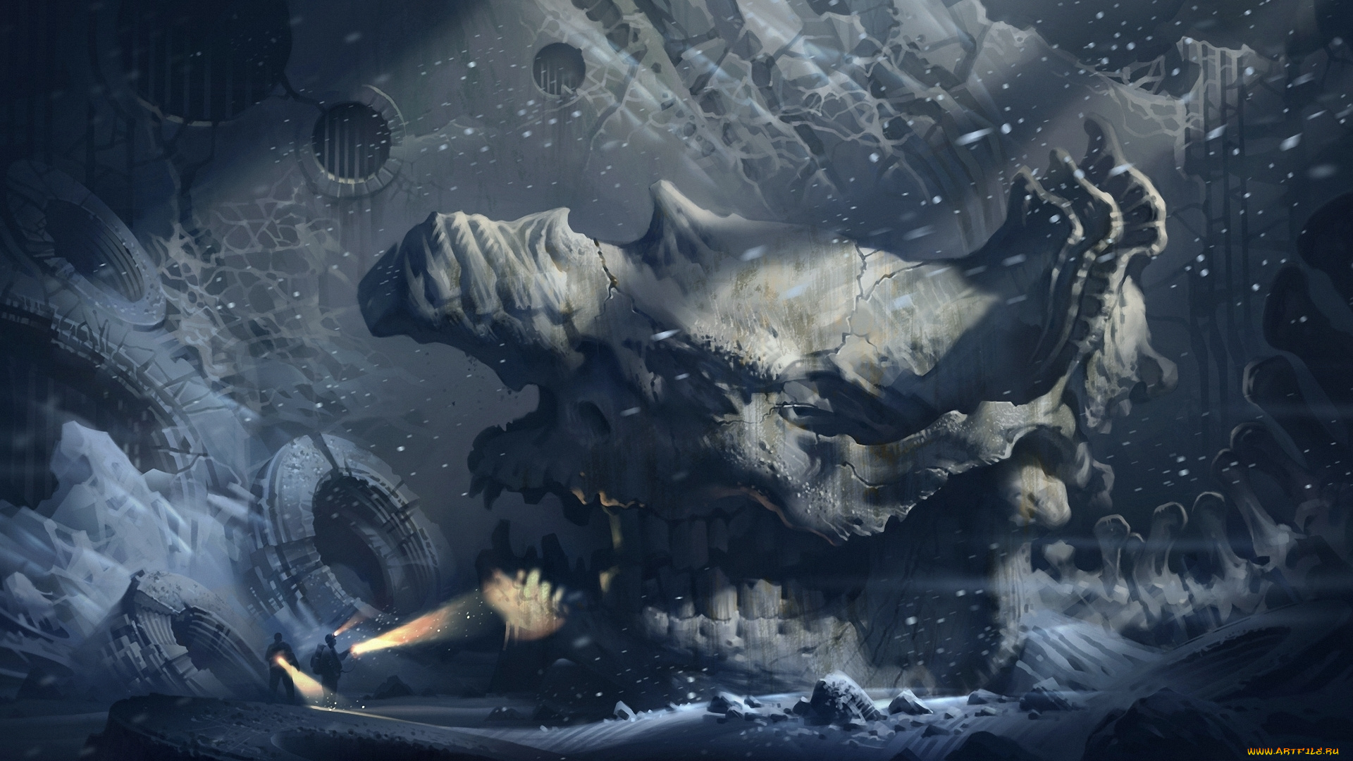 фэнтези, иные, миры, , иные, времена, иной, мир, люди, пещера, грот, гигантский, череп, кости