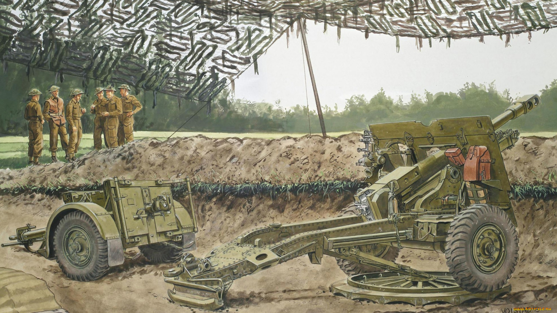 рисованные, армия, пушка, солдаты