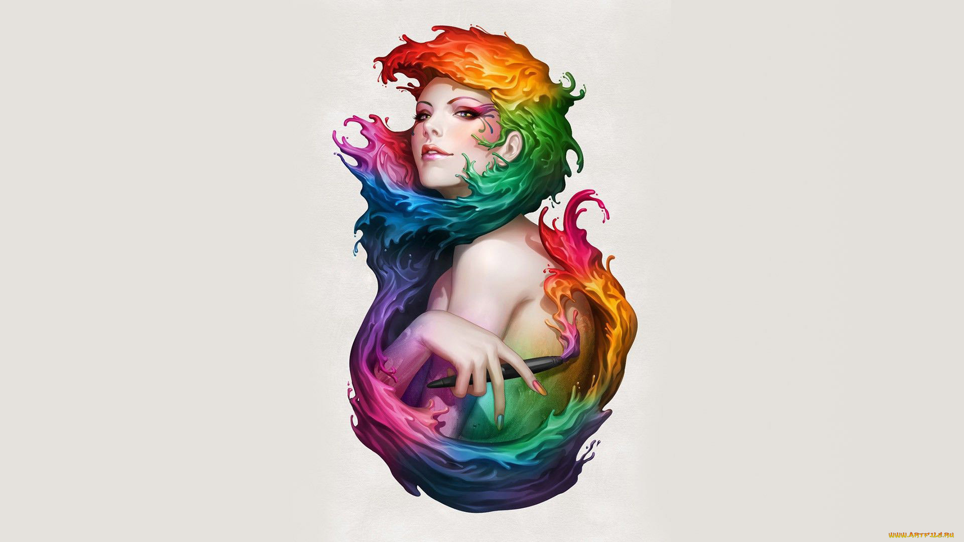 рисованные, люди, взгляд, девушка