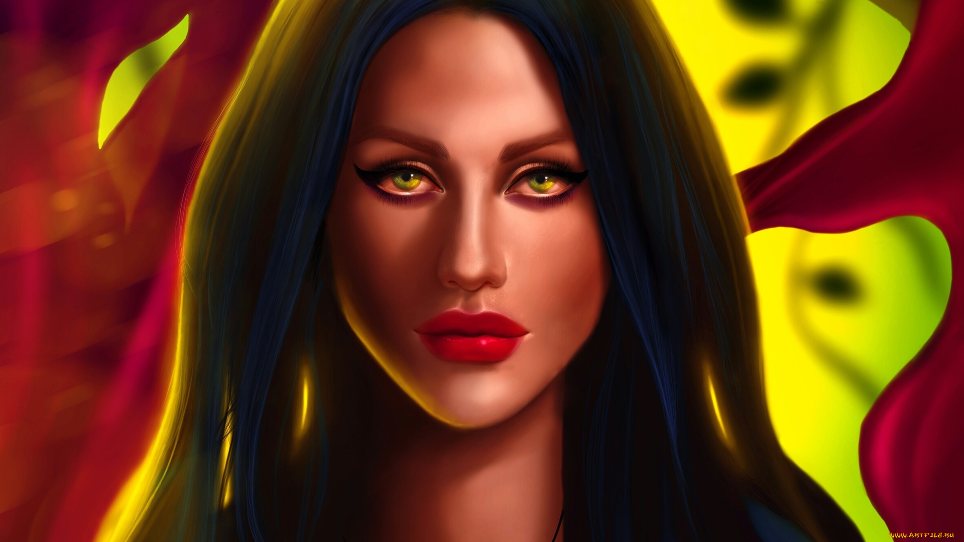 рисованные, люди, взгляд, лицо, девушка