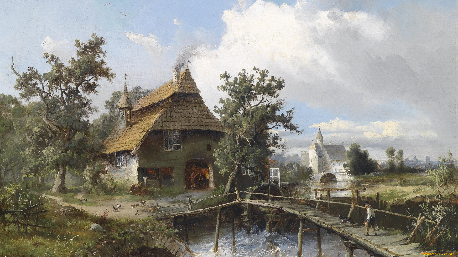 рисованные, живопись, schmiede, am, bach, 1881, carl, georg, kоster