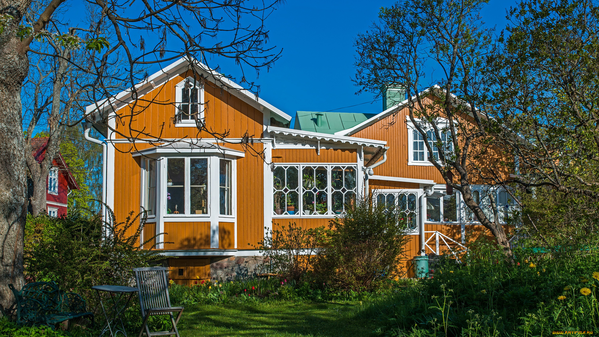 ваксхольм, швеция, города, -, здания, , дома, ваксхольм, швеция, дом, деревья