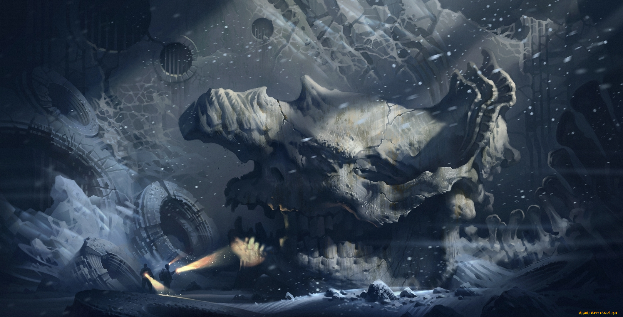 фэнтези, иные, миры, , иные, времена, иной, мир, люди, пещера, грот, гигантский, череп, кости