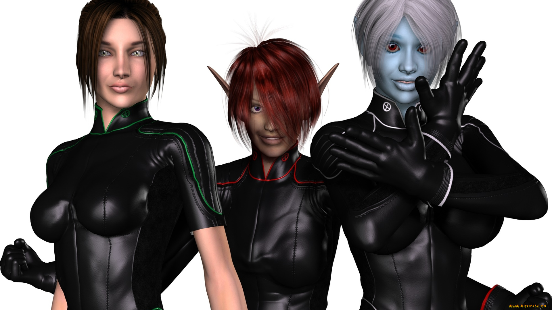 3д, графика, эльфы, , elves, эльфийки, взгляд, фон